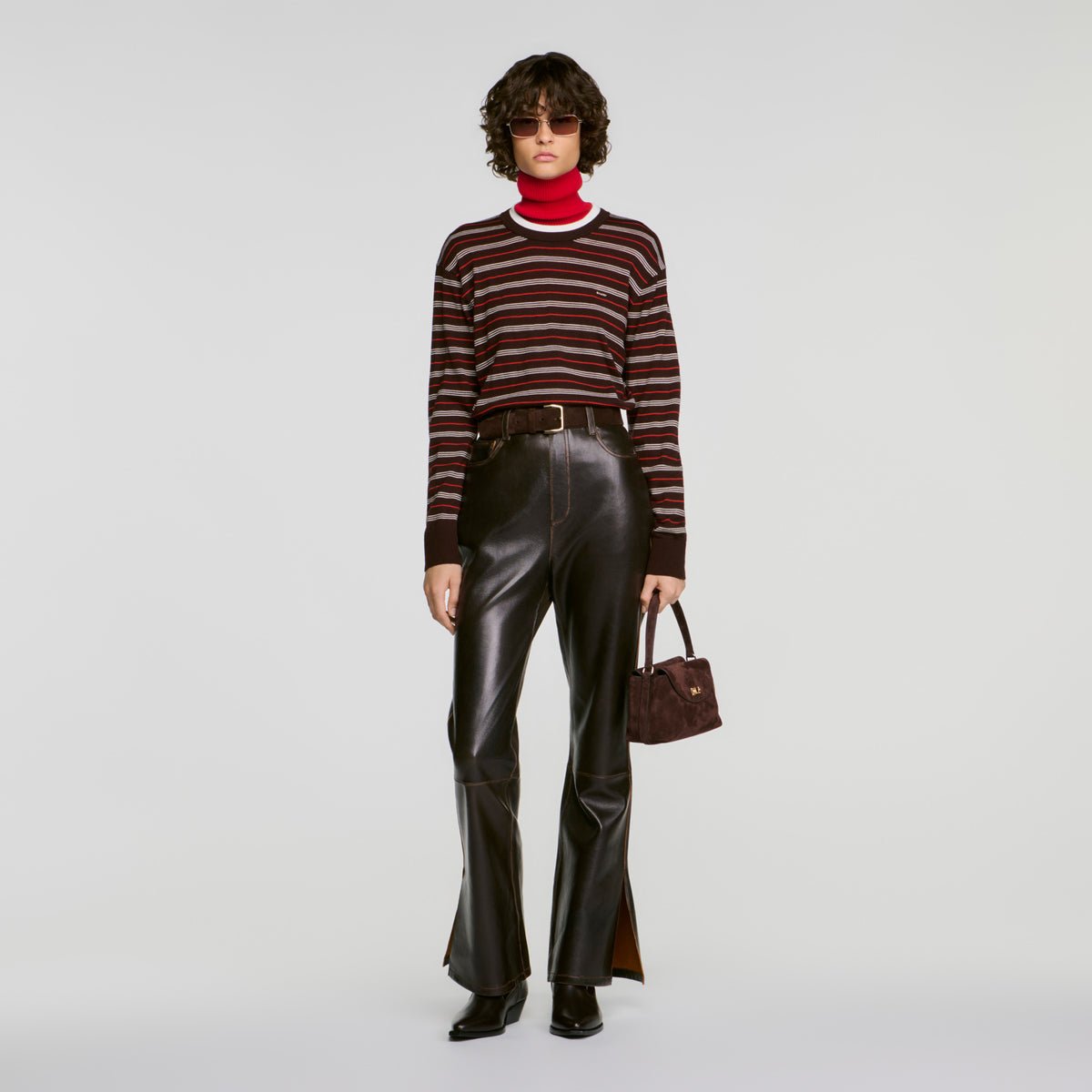 Thompson Distressed leather trousers Brown