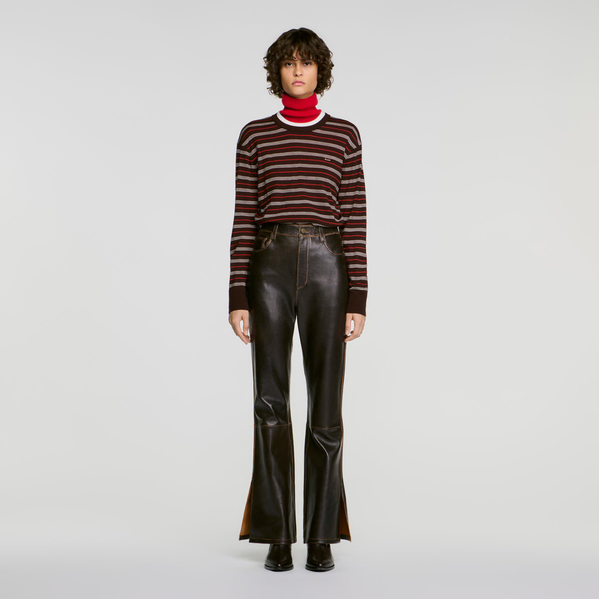 Thompson Distressed leather trousers Brown