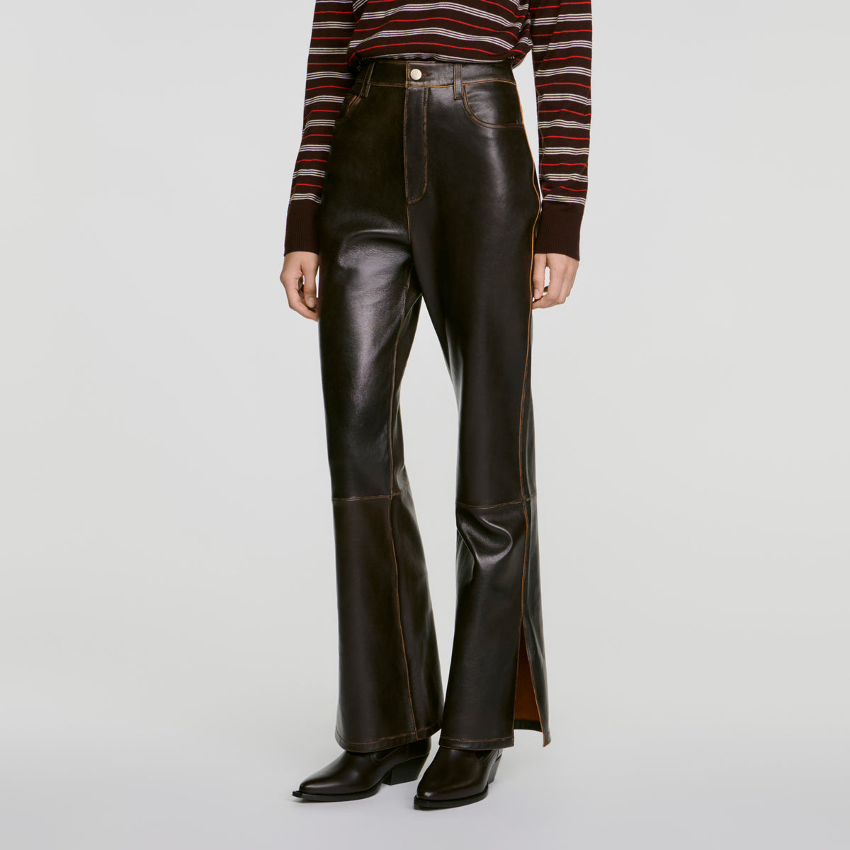 Thompson Distressed leather trousers Brown