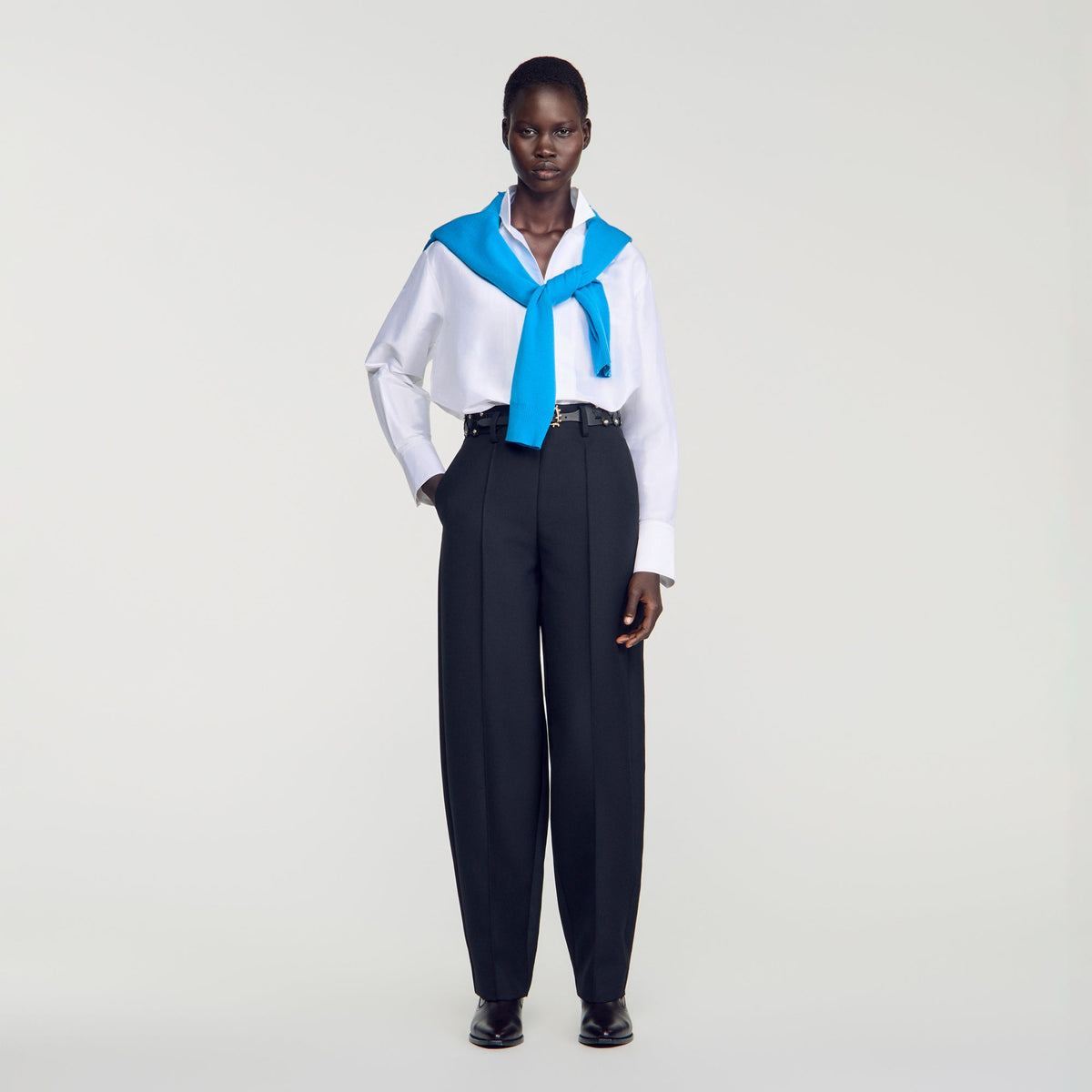Emir Barrel-Leg Tweed Trousers Black