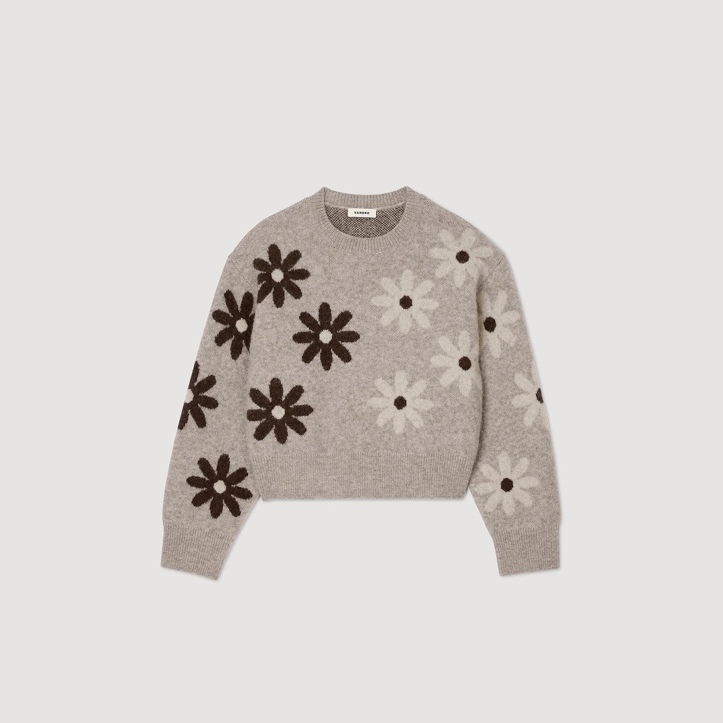 Floral Knit Sweater Beige