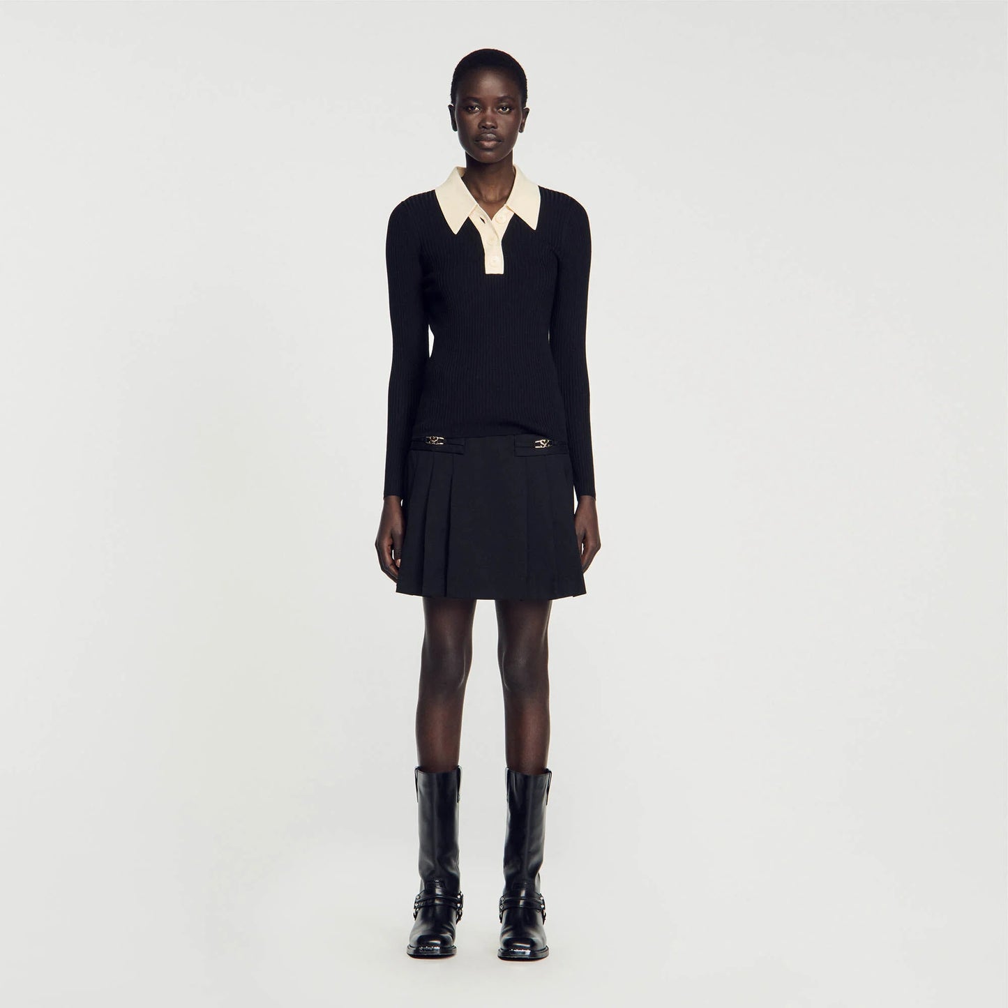 Knit Polo Shirt Jumper Black