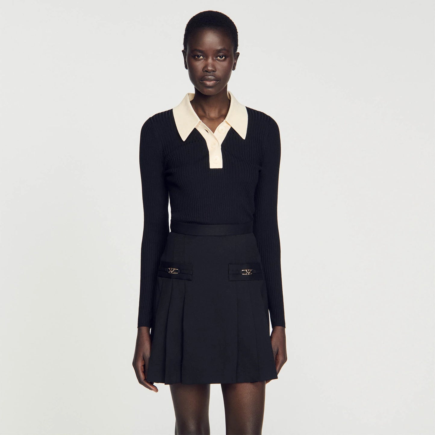 Knit Polo Shirt Jumper Black