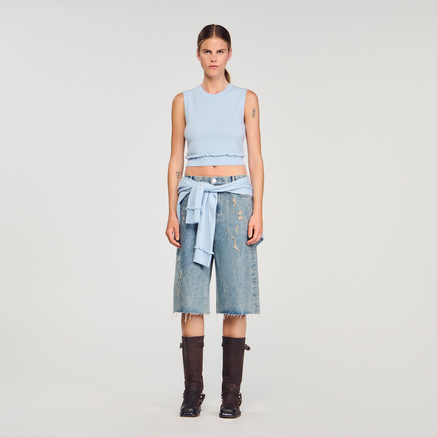 Emie Ruffled Cropped Jumper Sky Blue