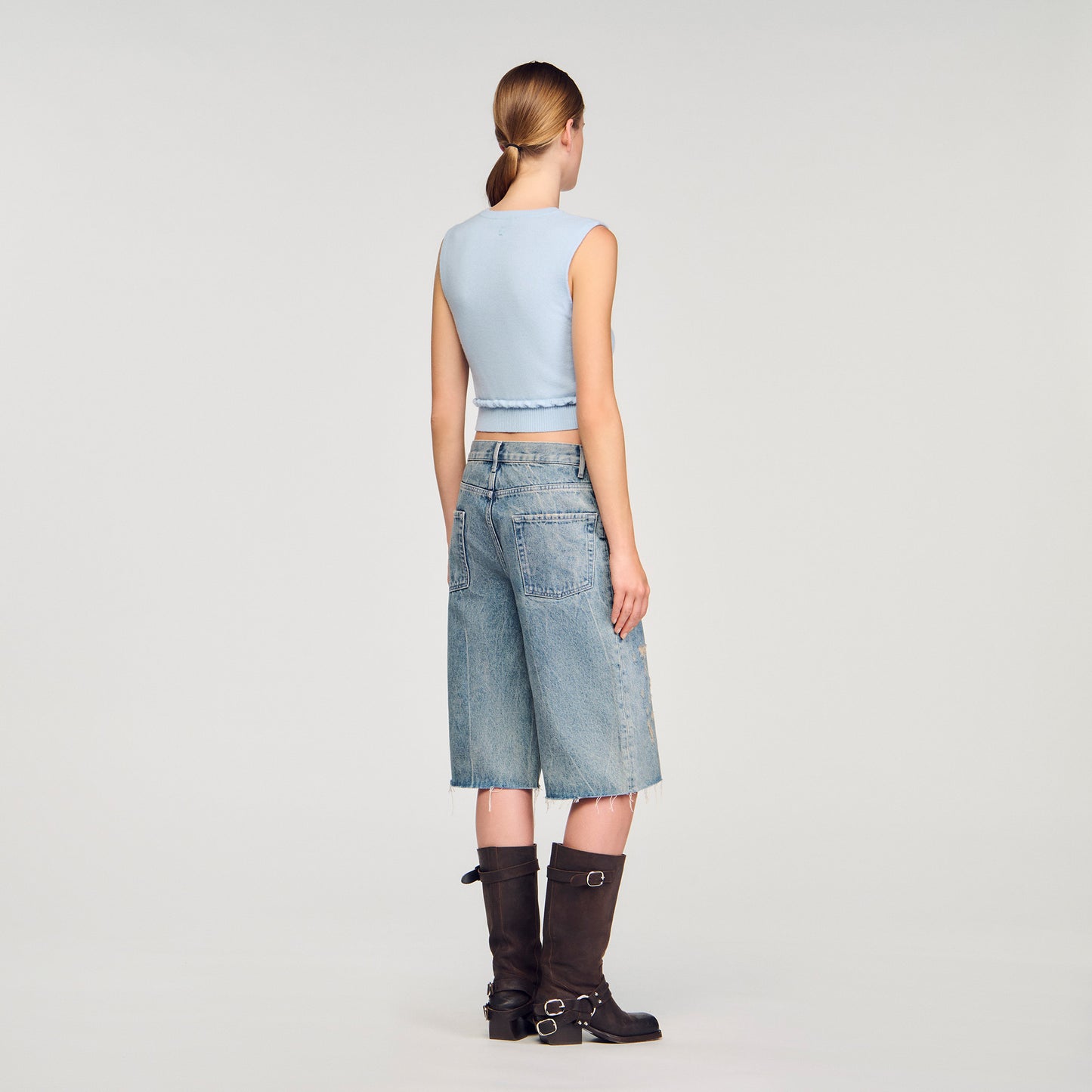 Emie Ruffled Cropped Jumper Sky Blue