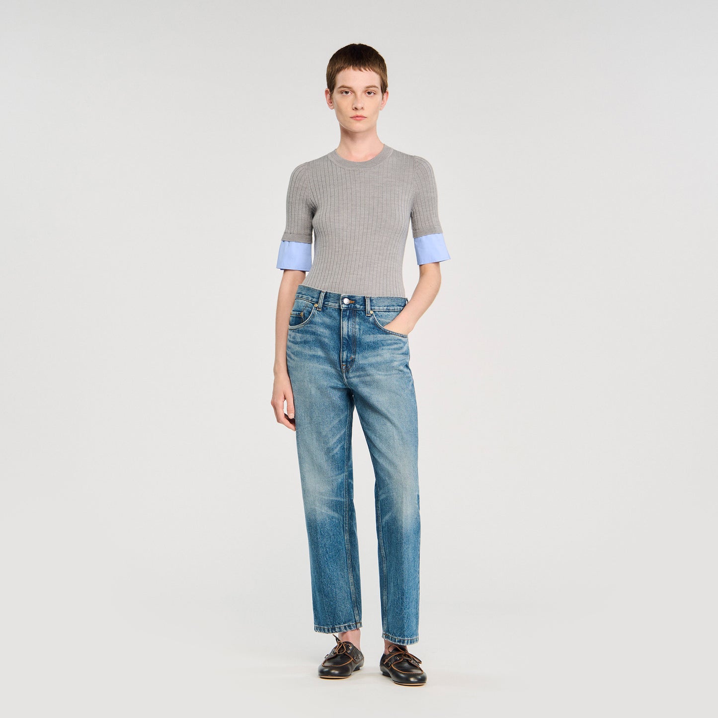 Valence Jumper With Contrast Short Sleeves Grey