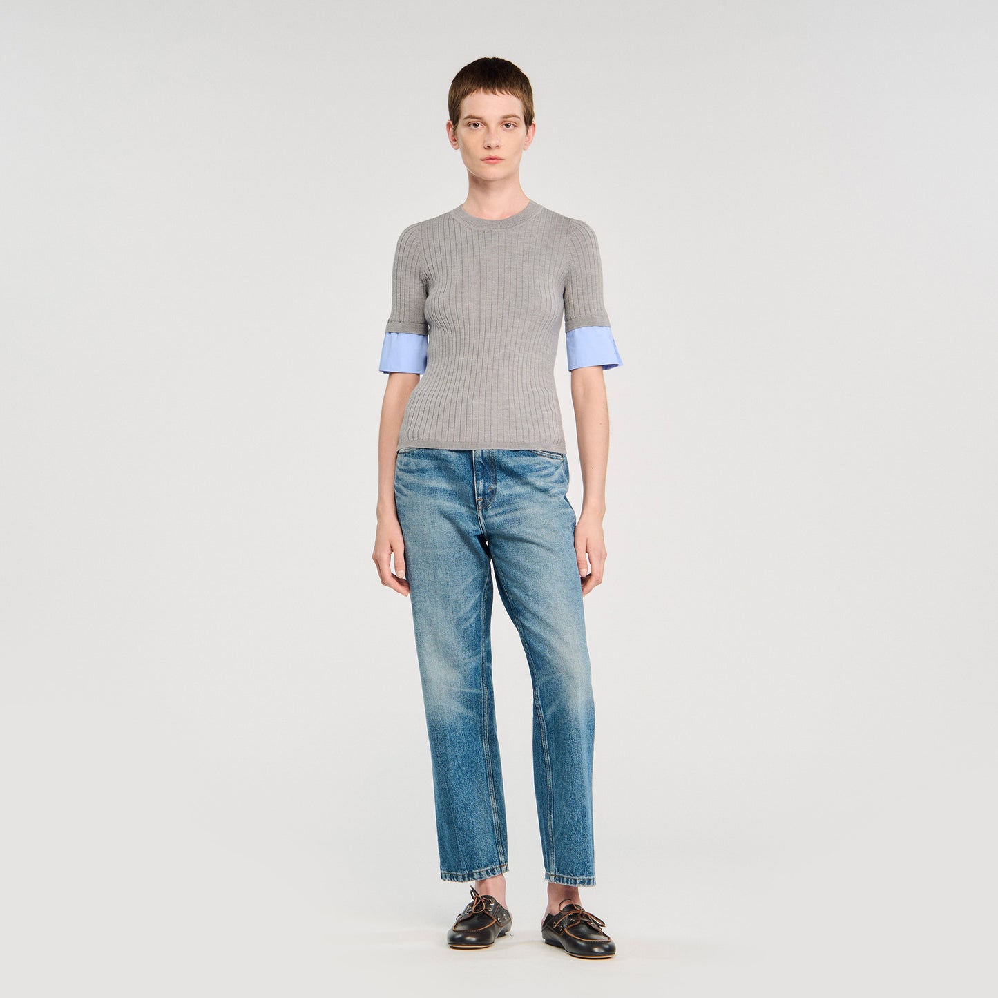 Valence Jumper With Contrast Short Sleeves Grey