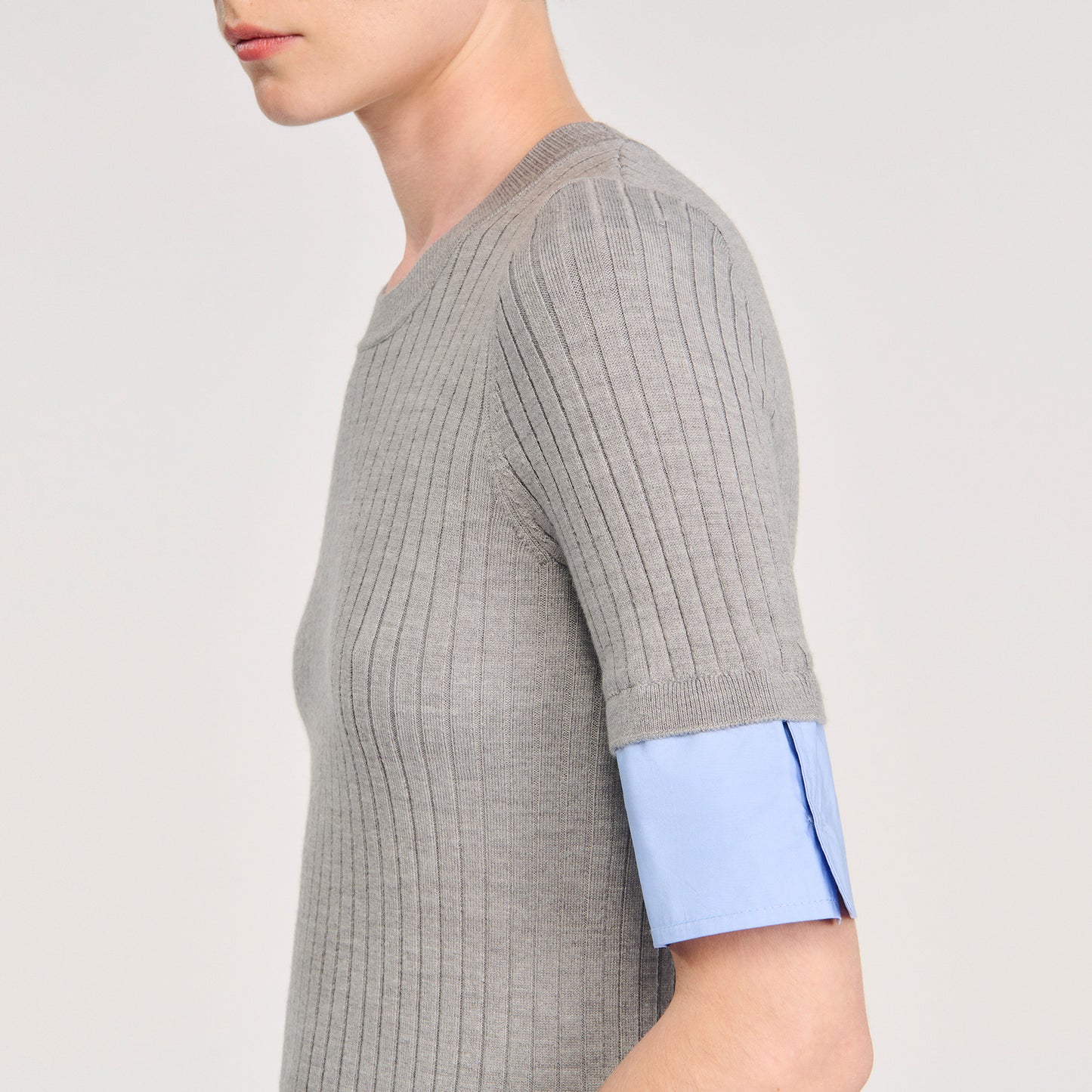 Valence Jumper With Contrast Short Sleeves Grey