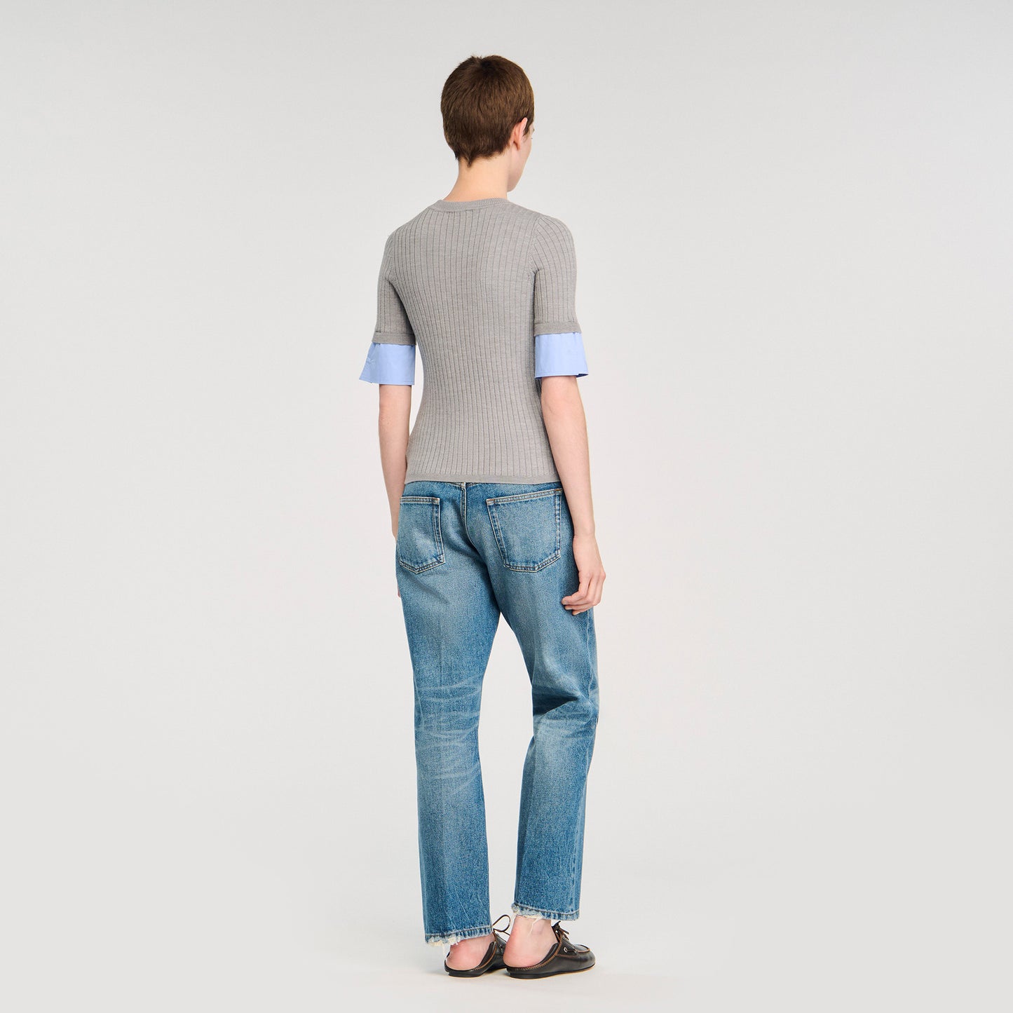 Valence Jumper With Contrast Short Sleeves Grey