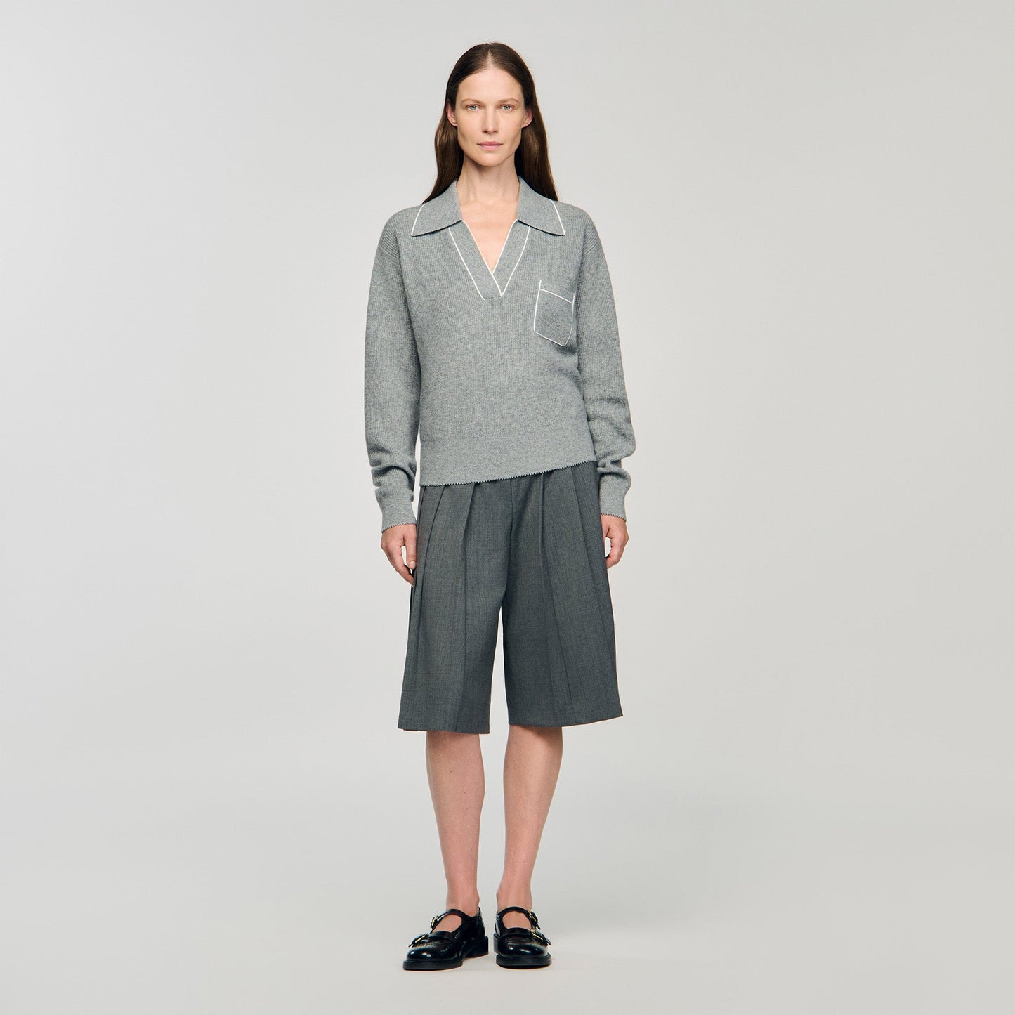 Berlin Open Polo-Collar Neck Jumper Grey