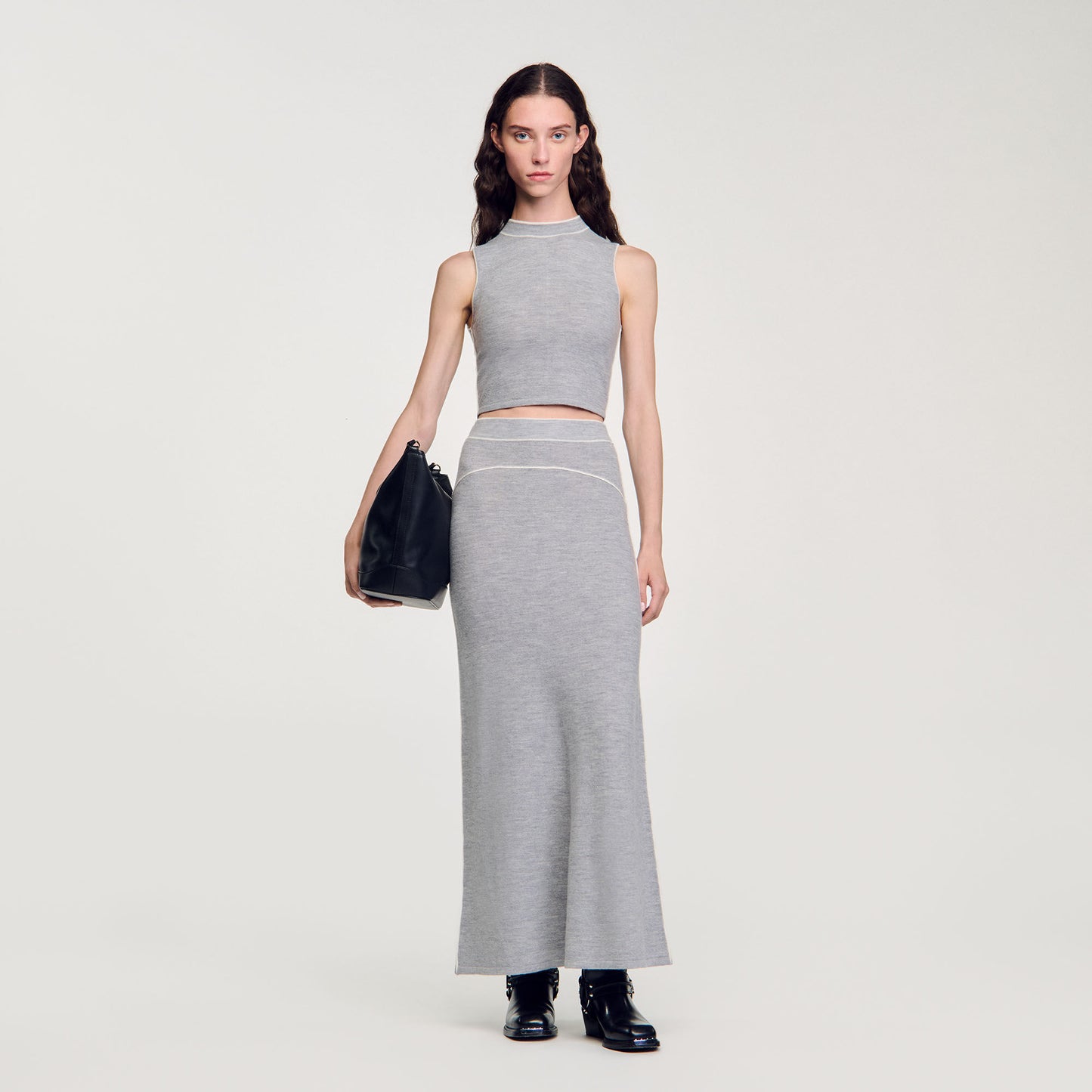 Sleeveless Knitted Crop Top Grey