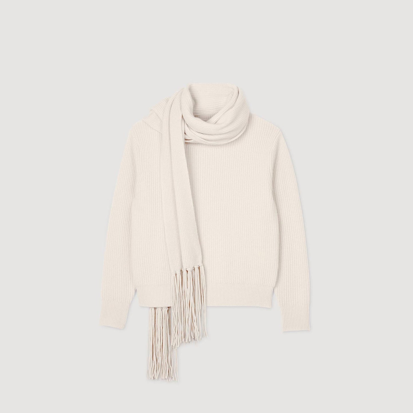 Knitted Jumper With Scarf Collar Ecru