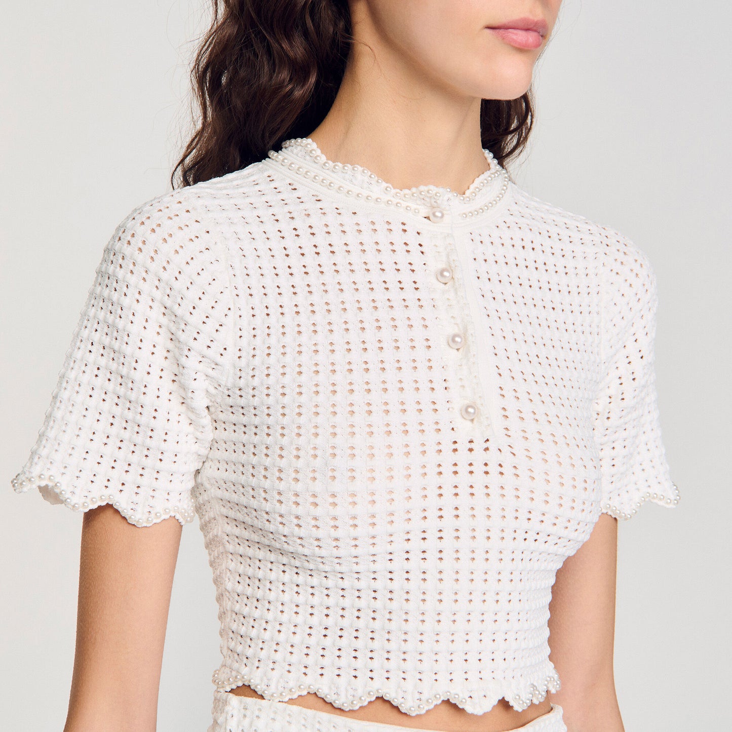 Roxelane Pearl Beaded Knit Jumper White