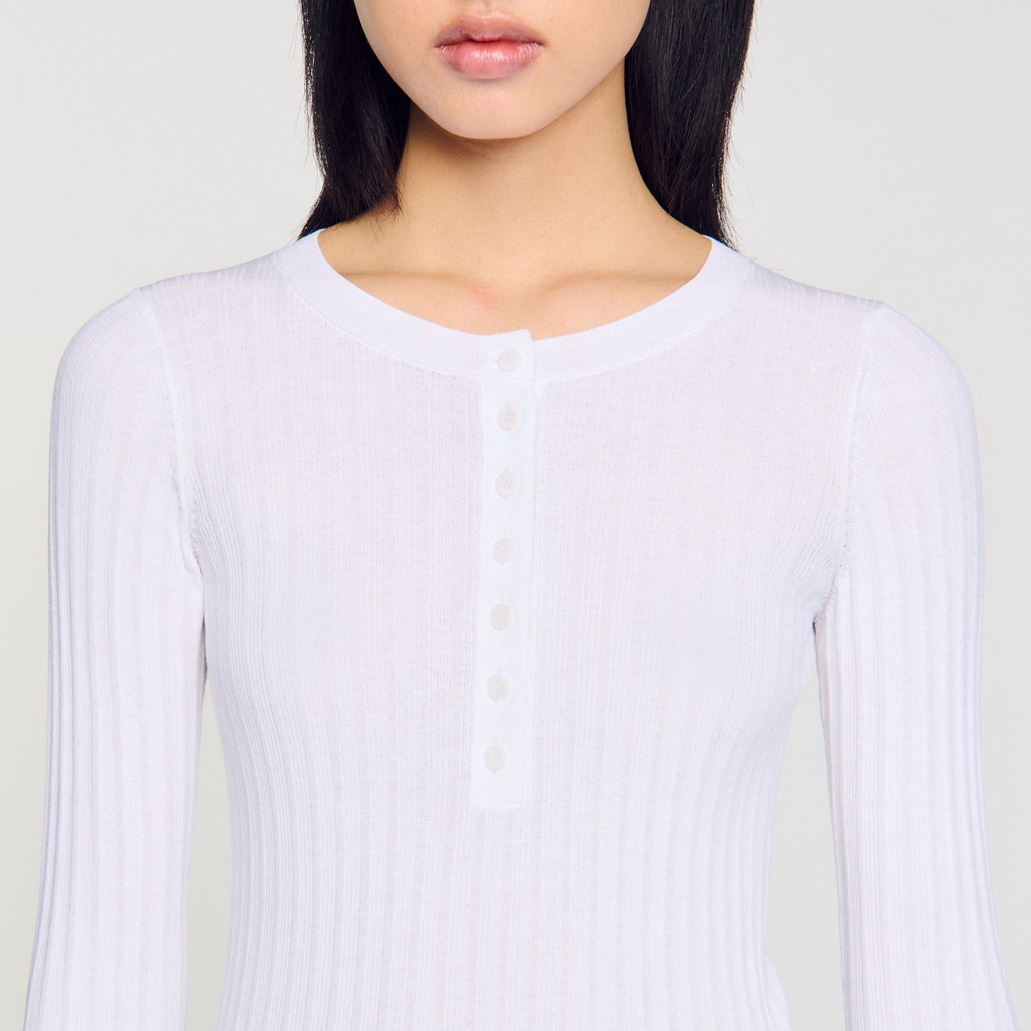 Ribbed Jumper With Tunisian Collar White