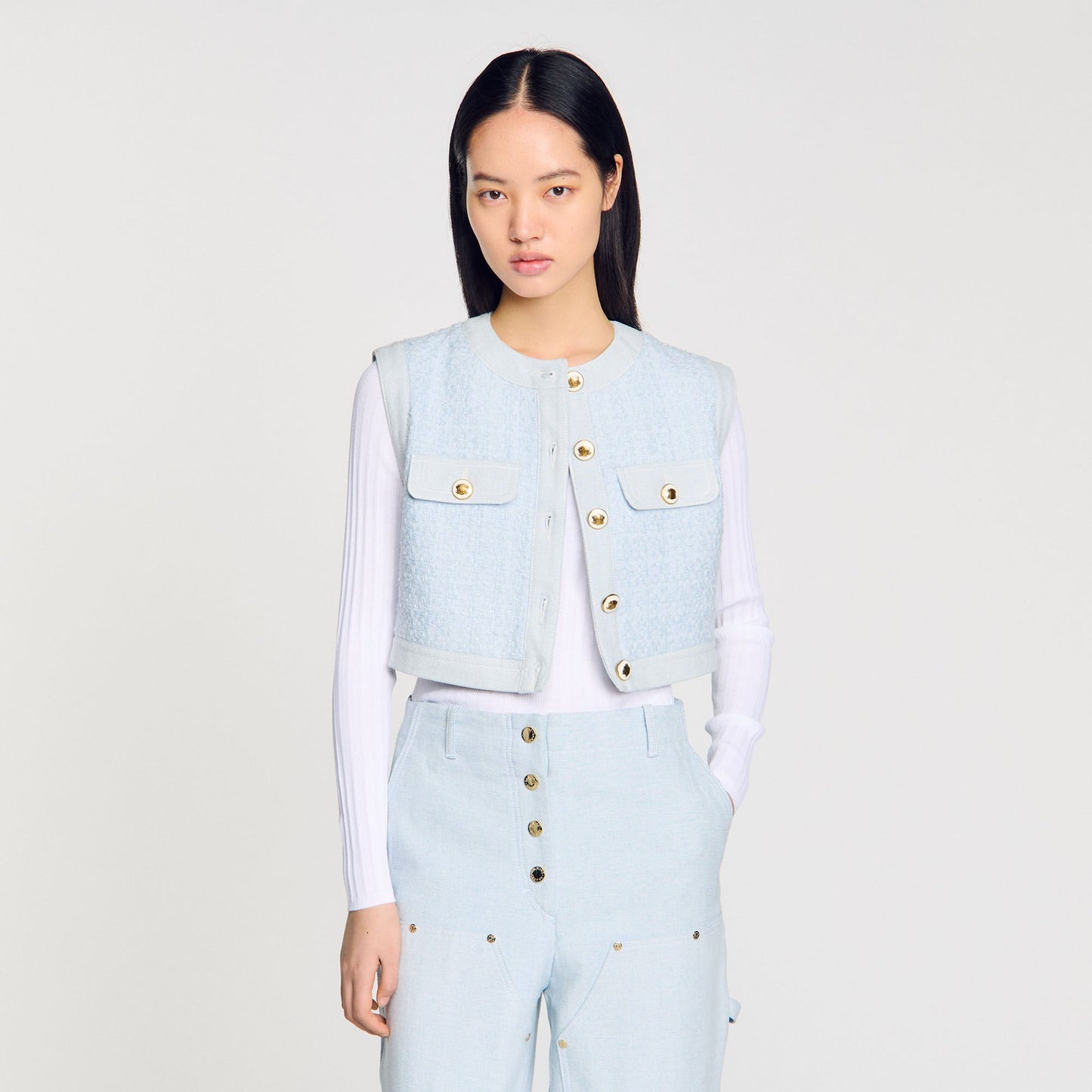 Ribbed Jumper With Tunisian Collar White