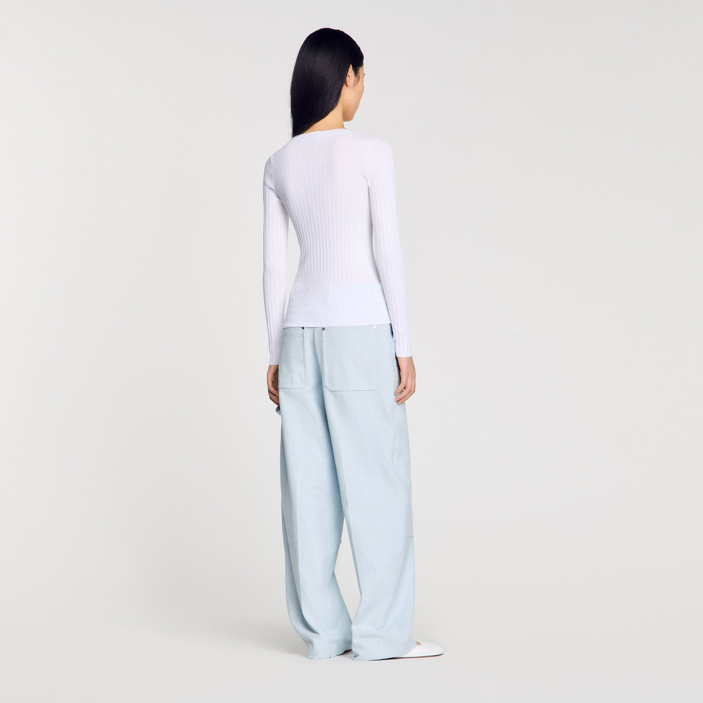 Ribbed Jumper With Tunisian Collar White