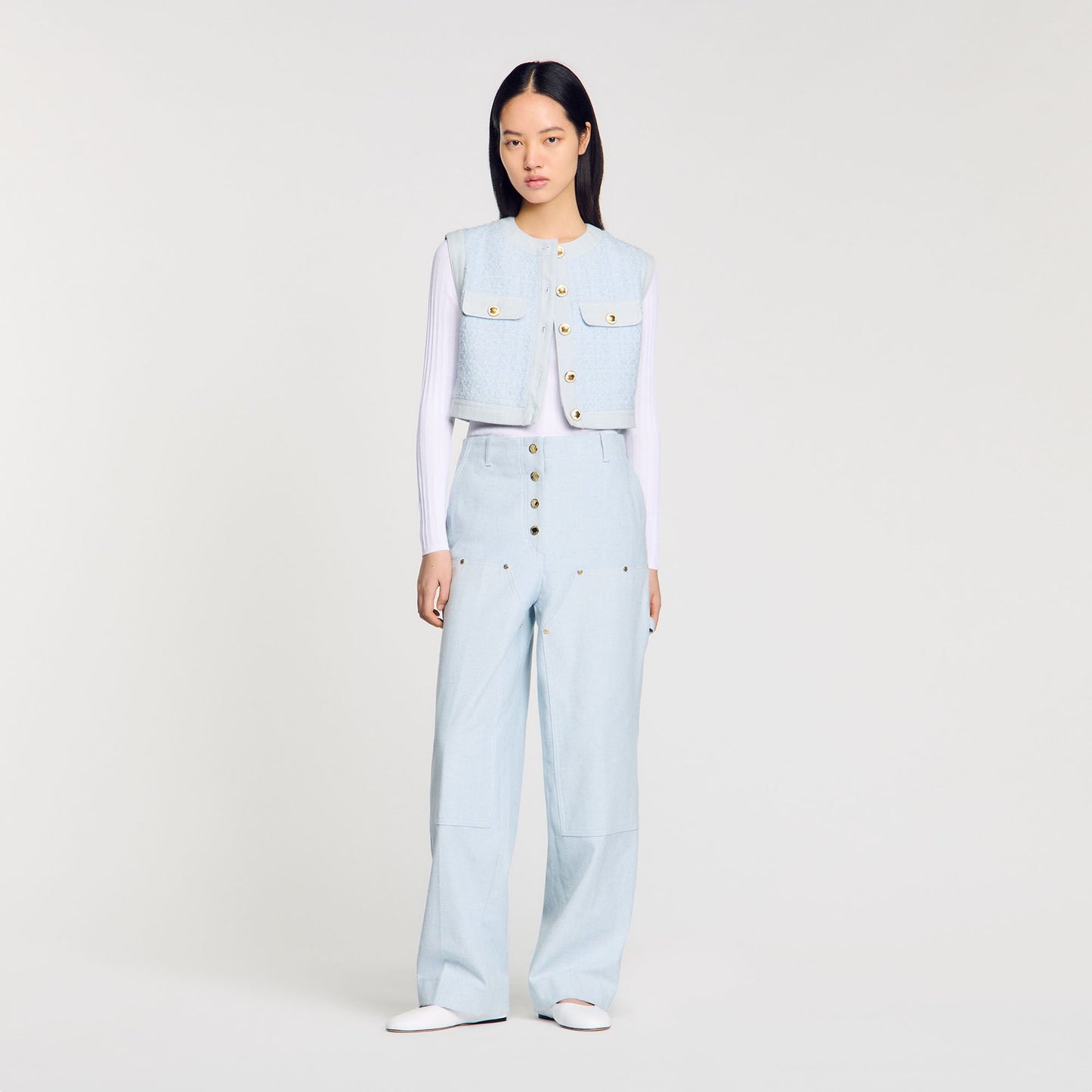 Ribbed Jumper With Tunisian Collar White