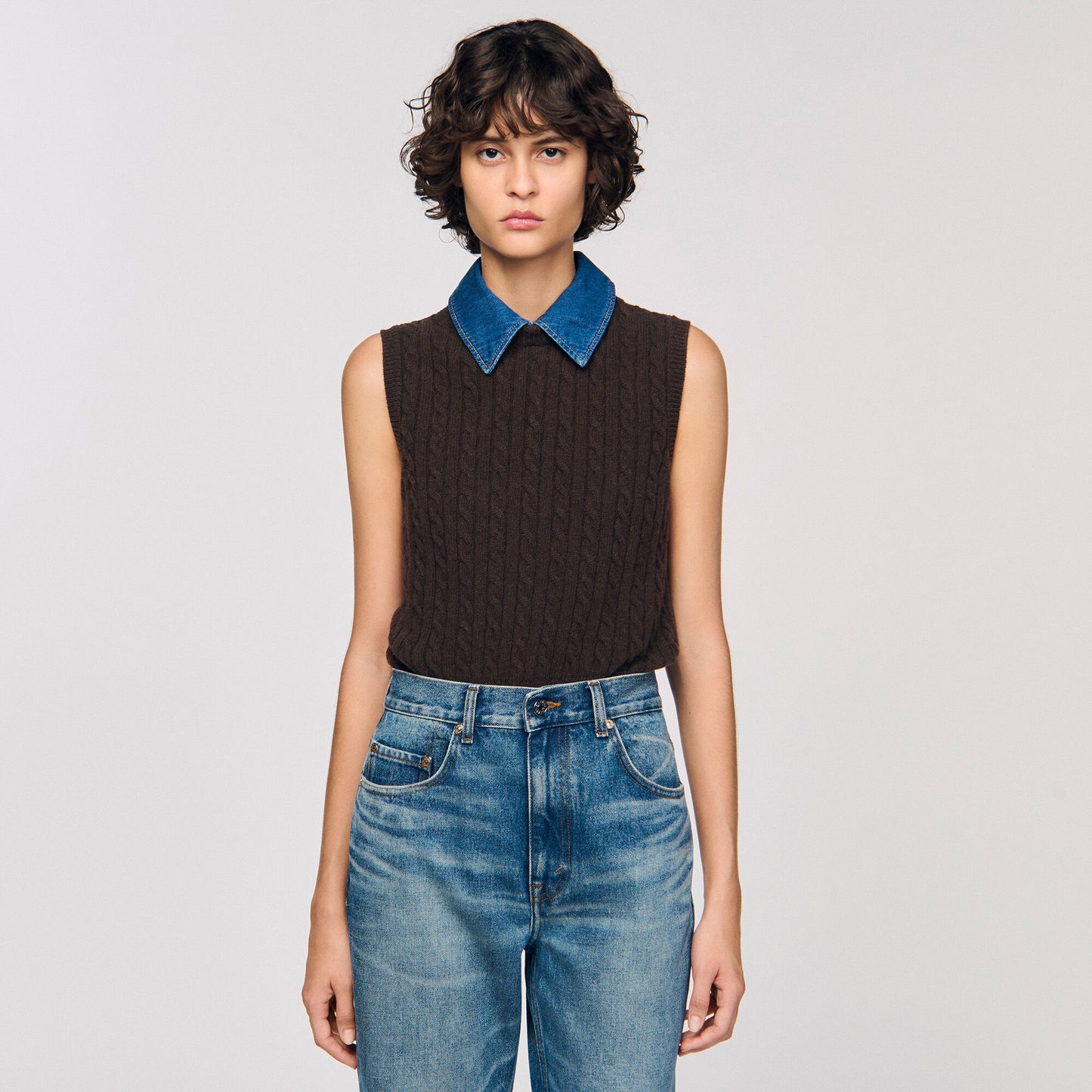 Avignon Knit And Denim Jumper Brown