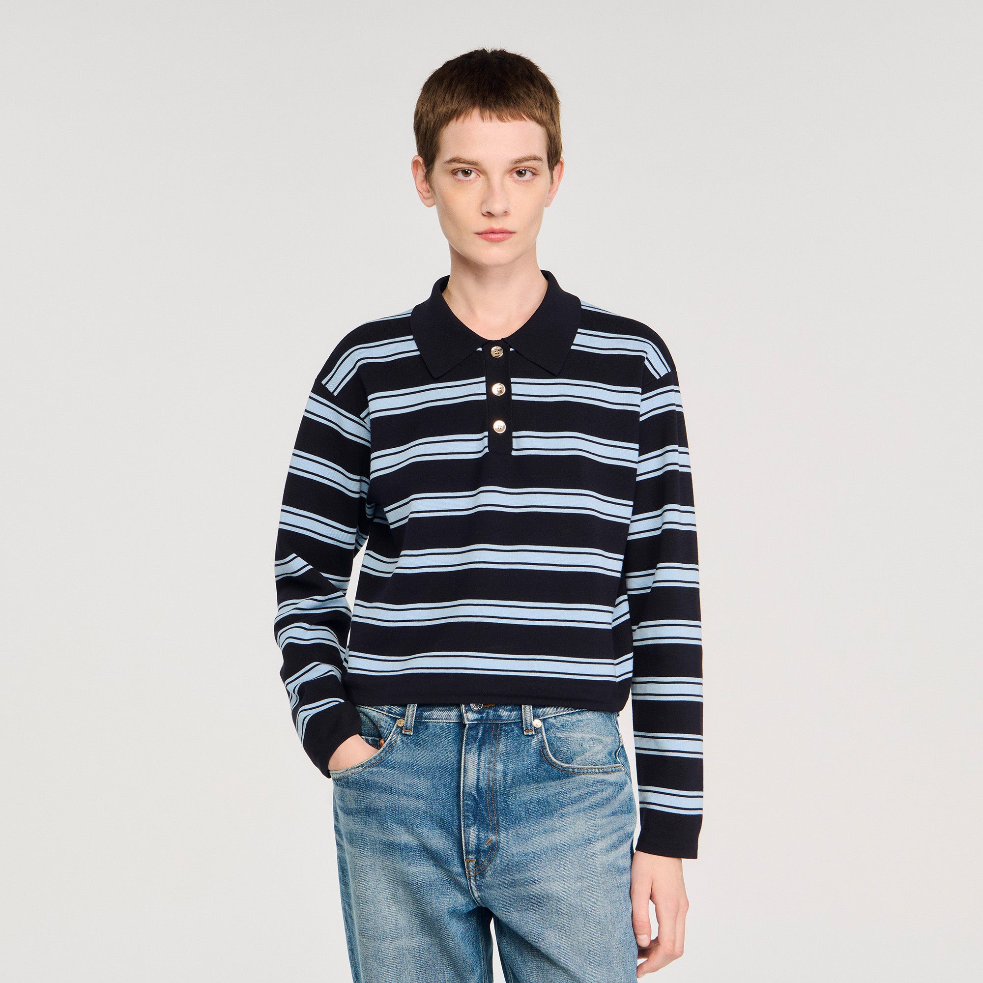 Stanislas Striped Polo Jumper Navy Blue