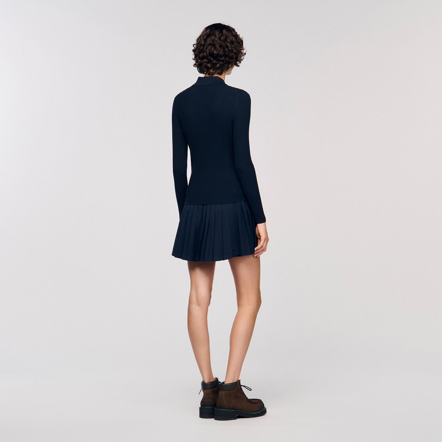 Morin Cable Knit Polo Jumper Navy Blue
