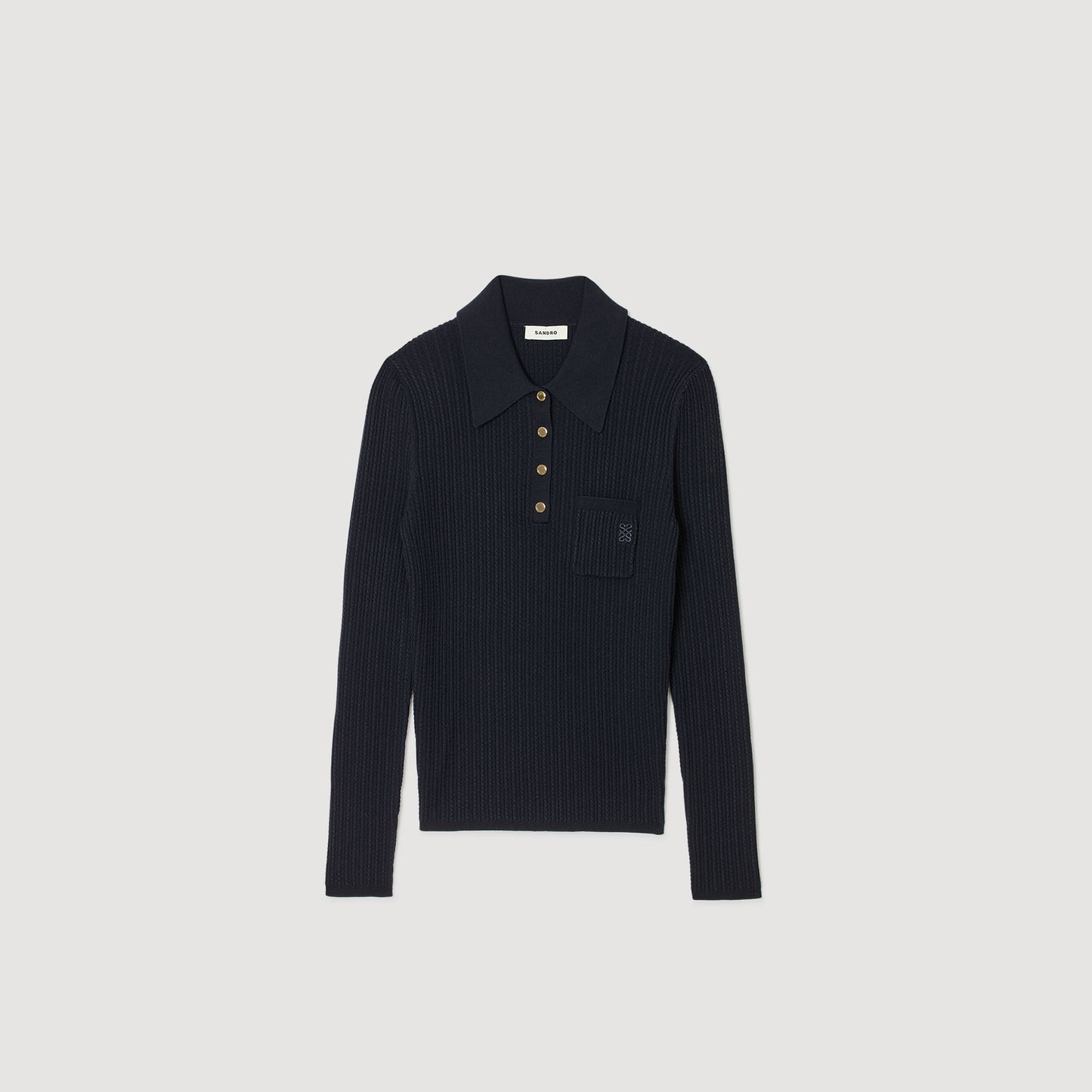Morin Cable Knit Polo Jumper Navy Blue