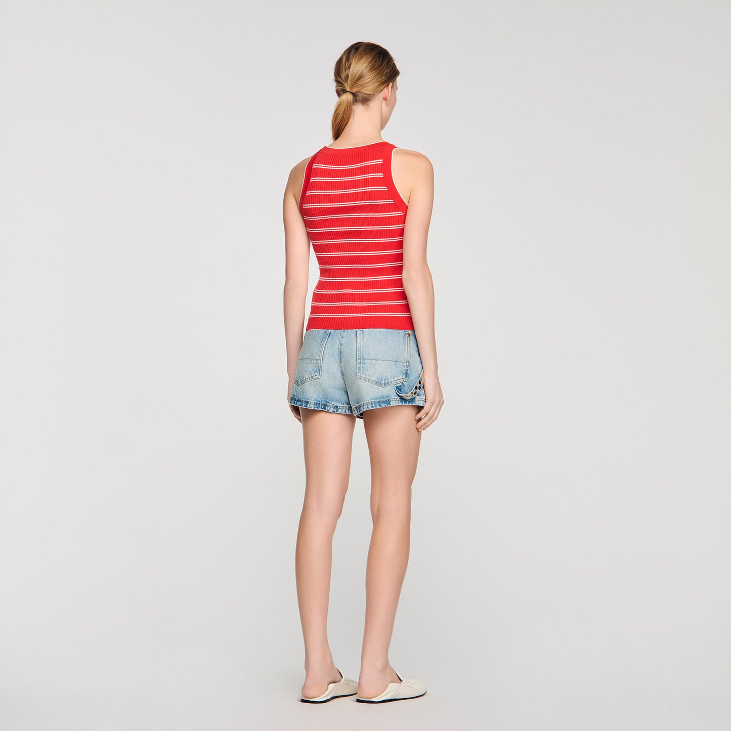 Poema Striped Ribbed Vest Top Red