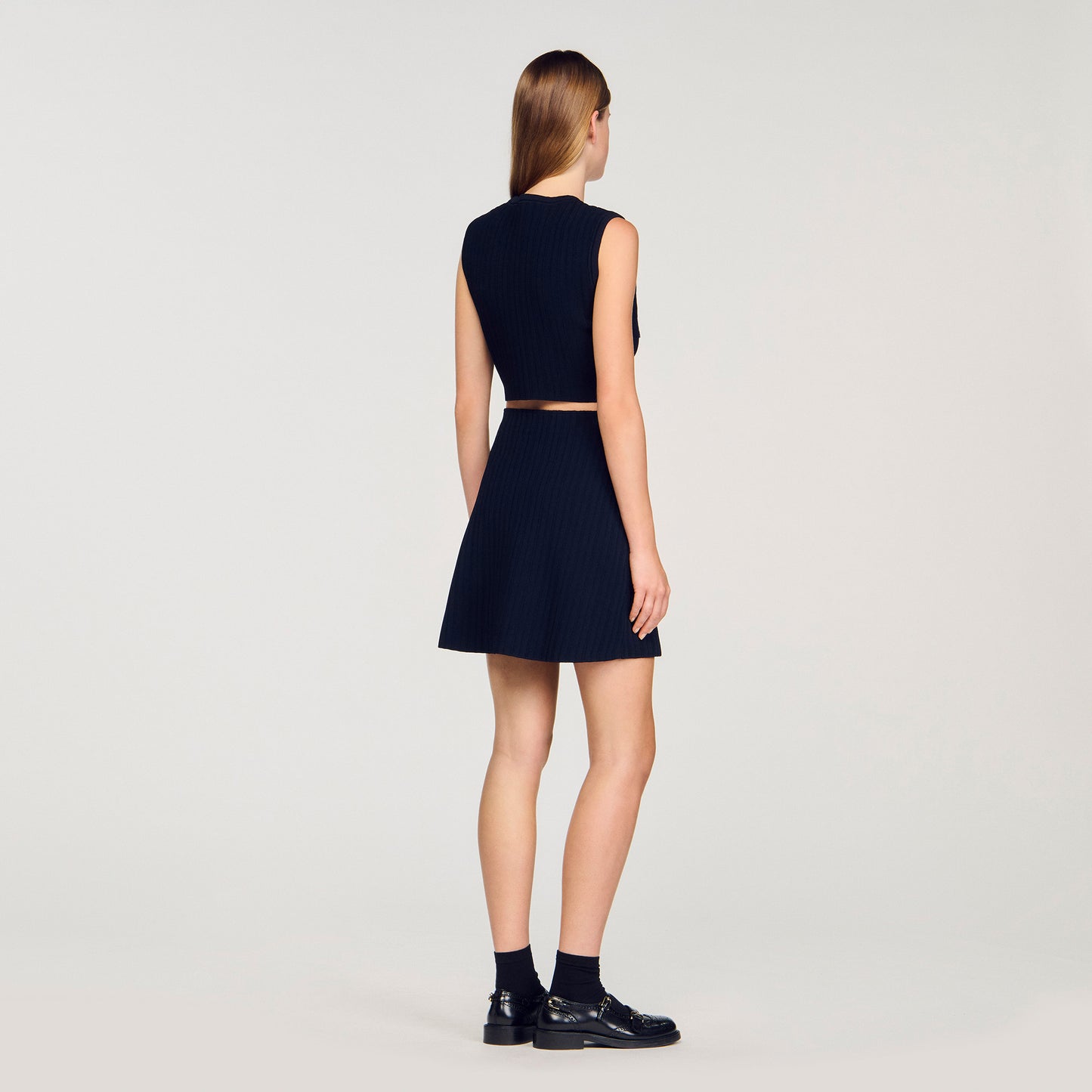 Isolde Knit And Denim Top Navy Blue