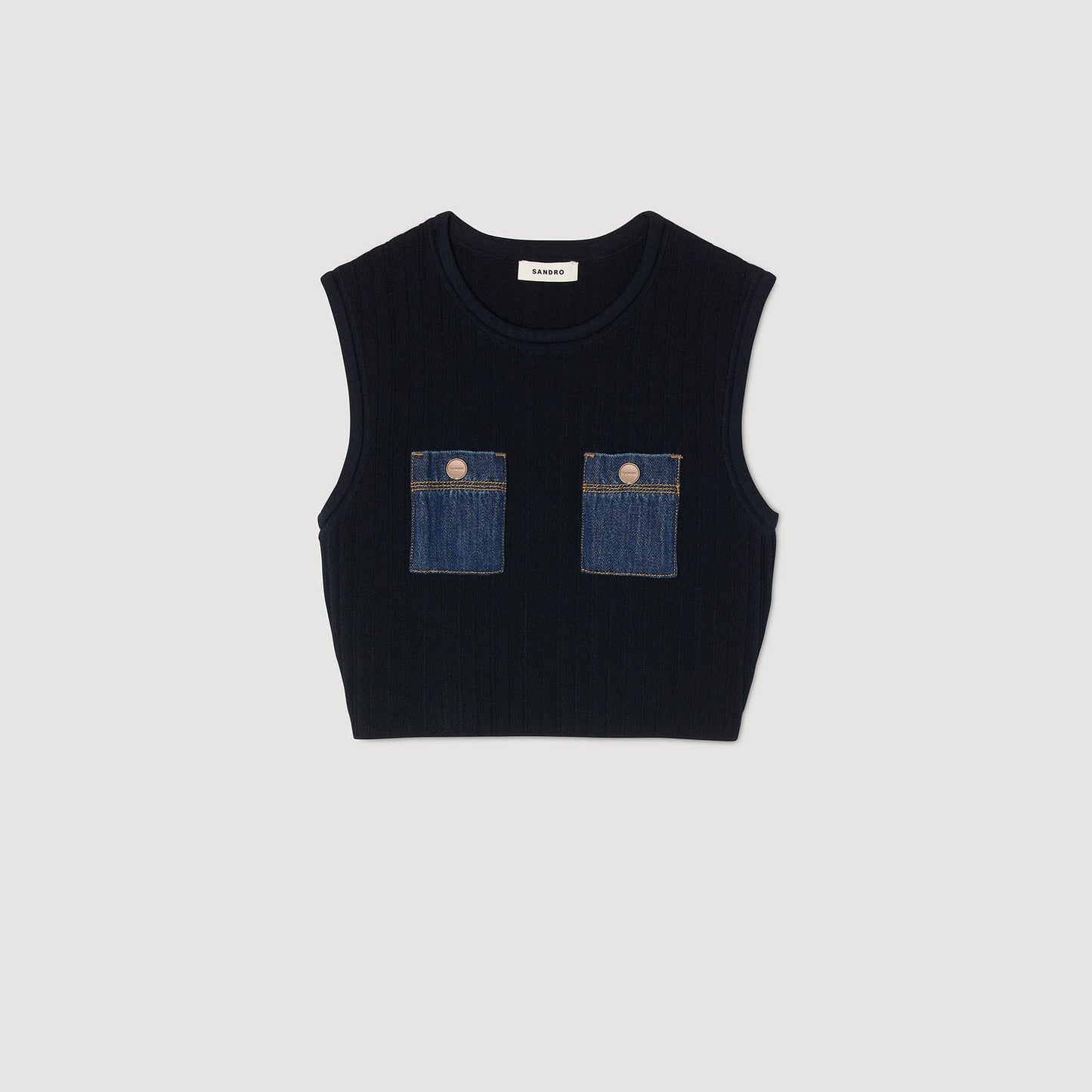 Isolde Knit And Denim Top Navy Blue
