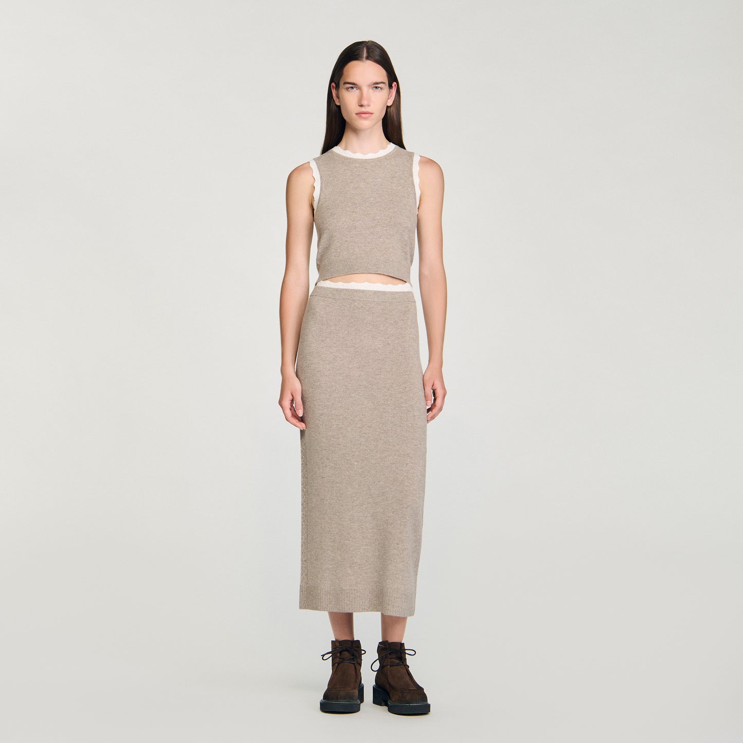 Eleo High-Neck Knit Jumper Taupe