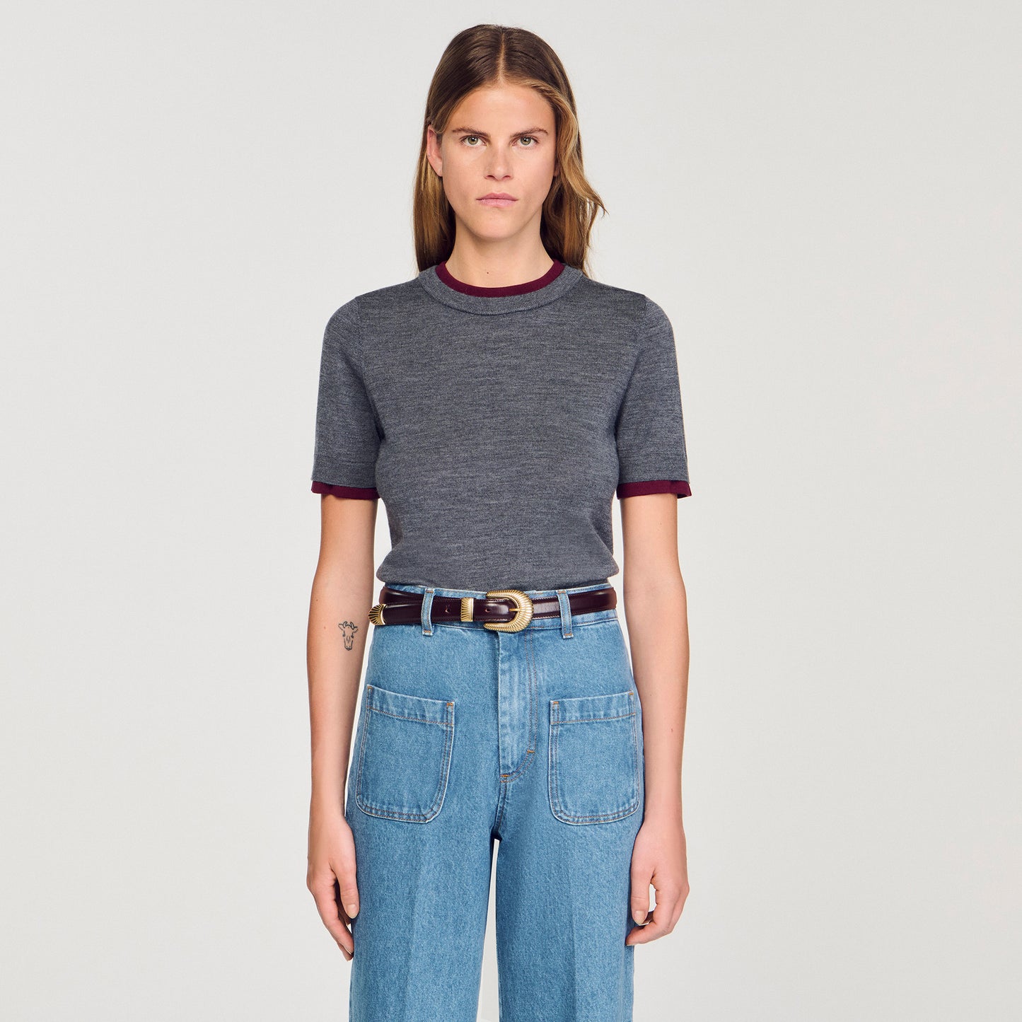 Erel Two-Tone Cropped Jumper Grey