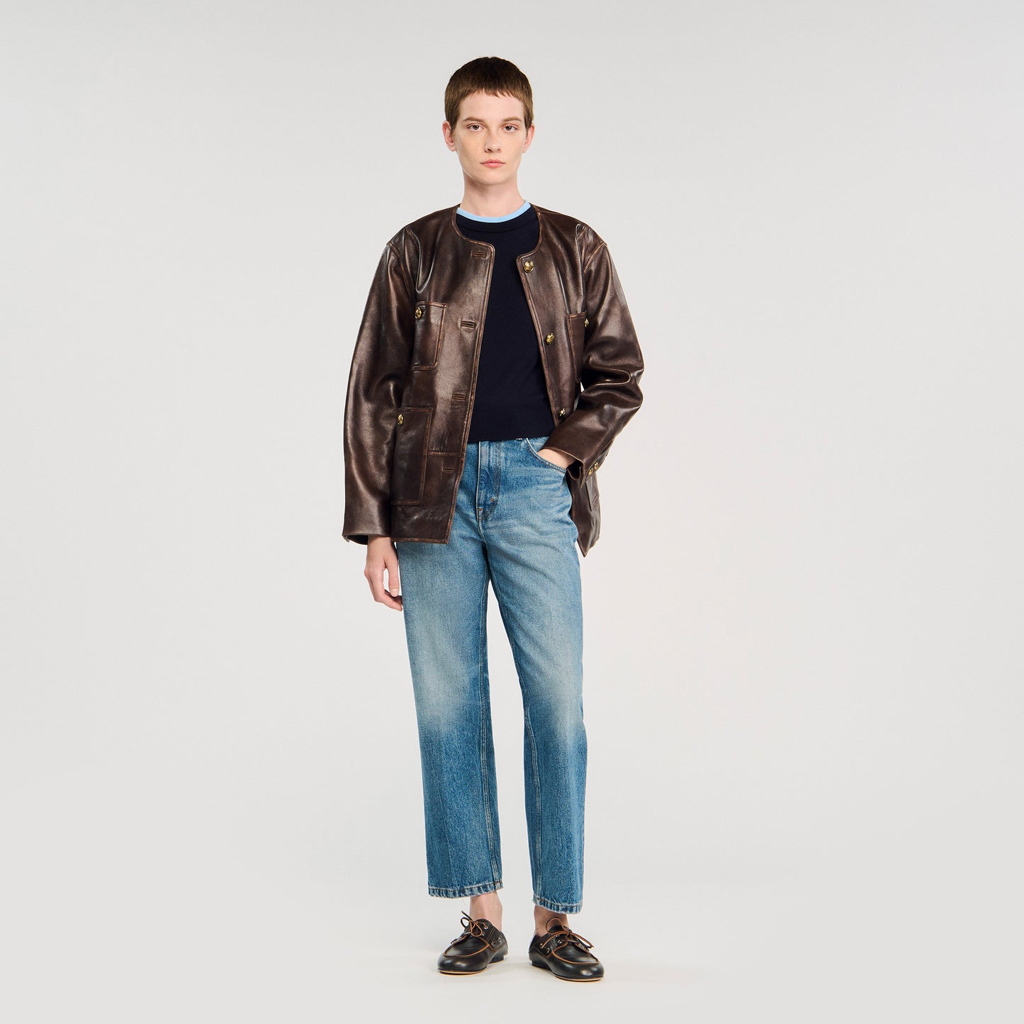 Erel Two-Tone Cropped Jumper Navy Blue