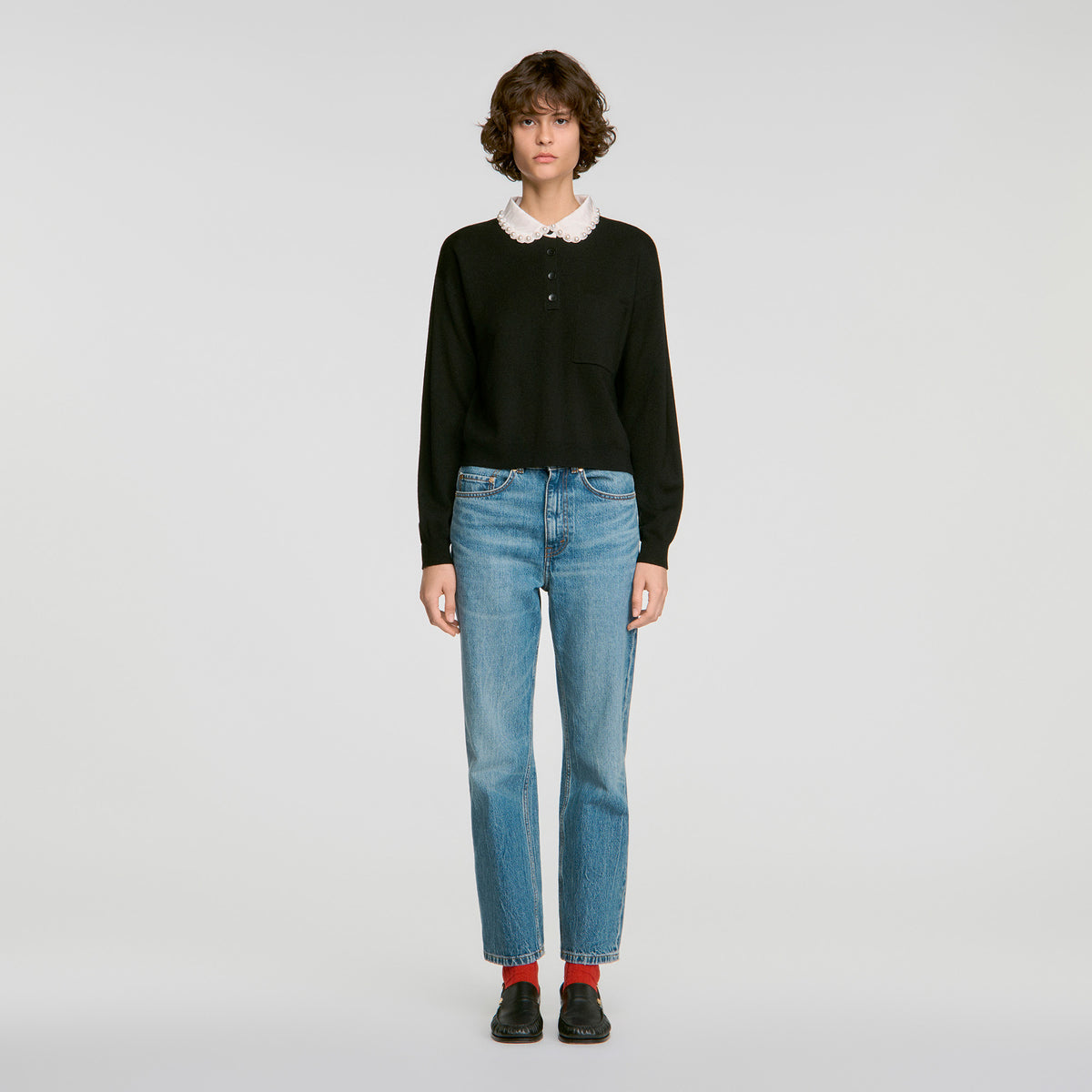 Fitzgerald Beaded polo-neck jumper Black