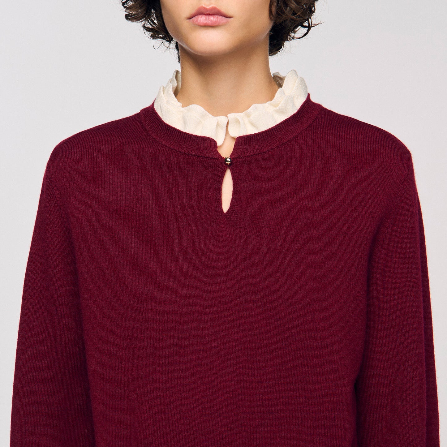 Amaris Ruffled-Neck Jumper Bordeaux