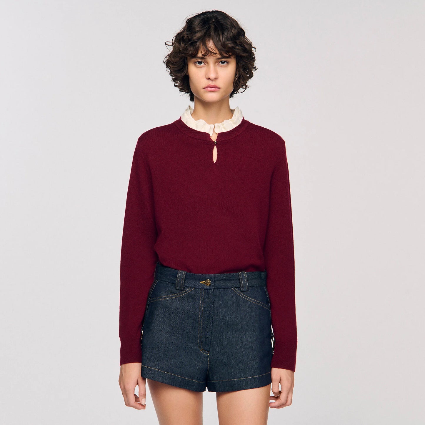 Amaris Ruffled-Neck Jumper Bordeaux