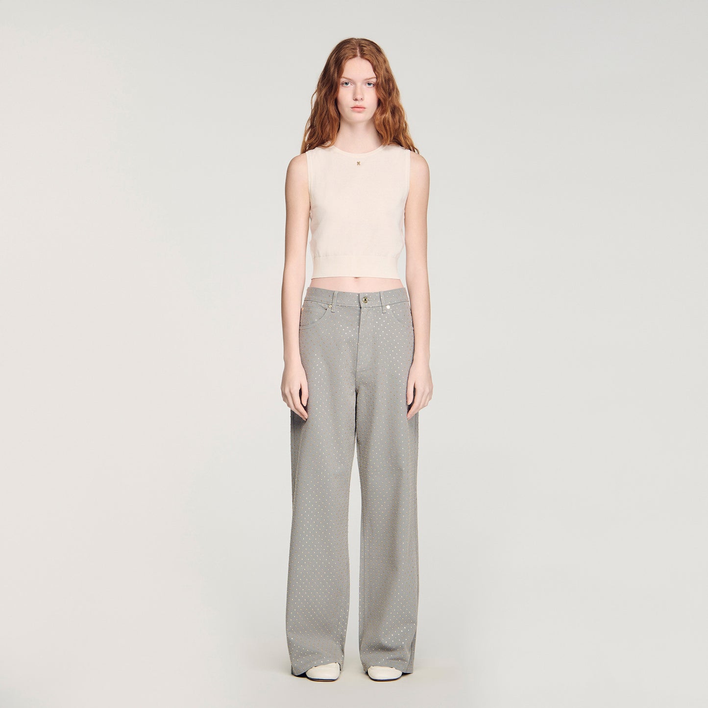 Timeo Sleeveless Short Knit Jumper Ecru