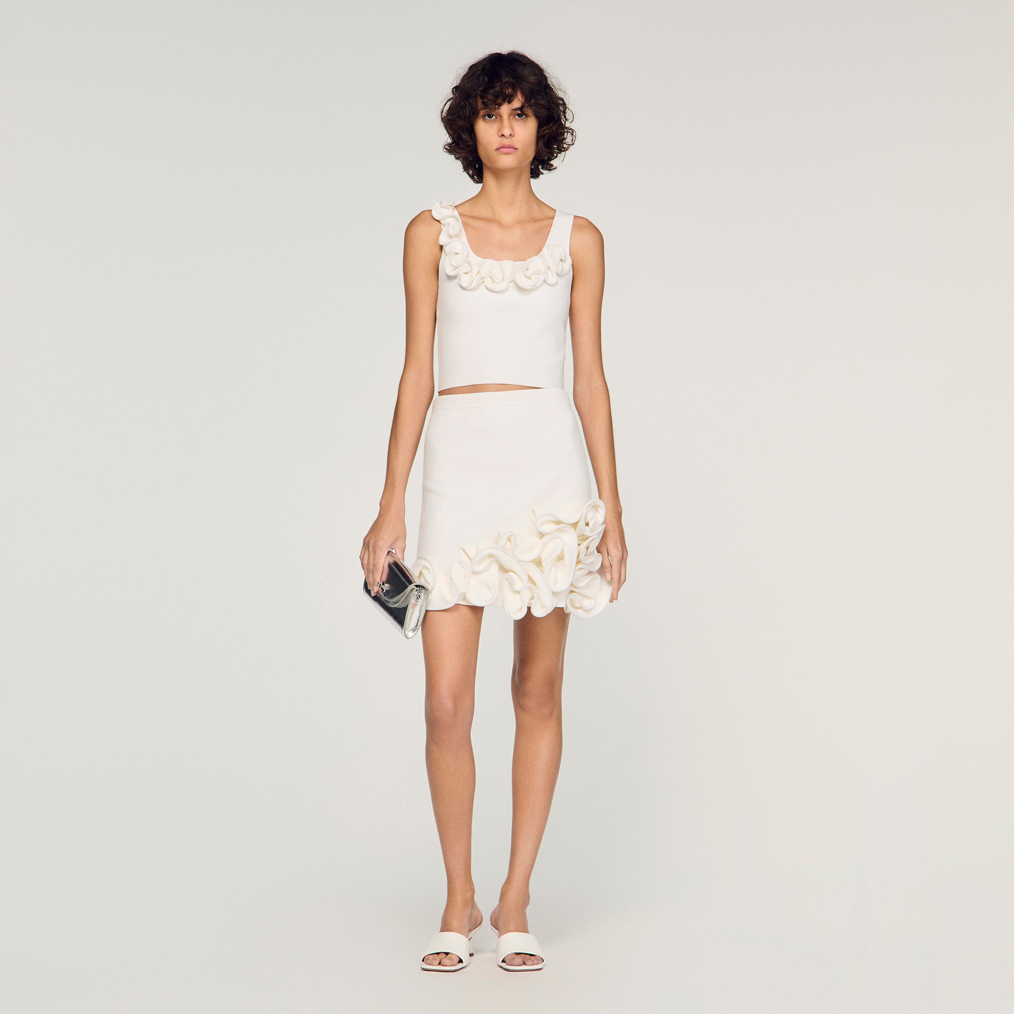 sachin and babi light blue dress SANDRO Paris Mini Skirt: Embroidered High Waisted Ruffle Hem