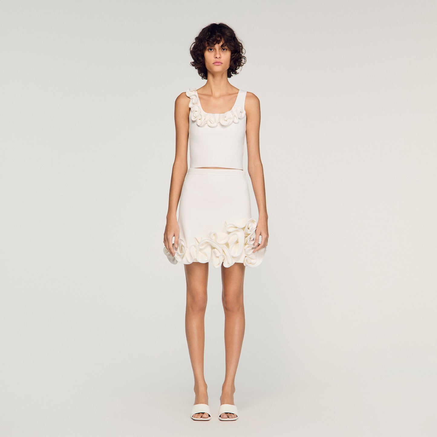 Calice Floral Knit Crop Top White