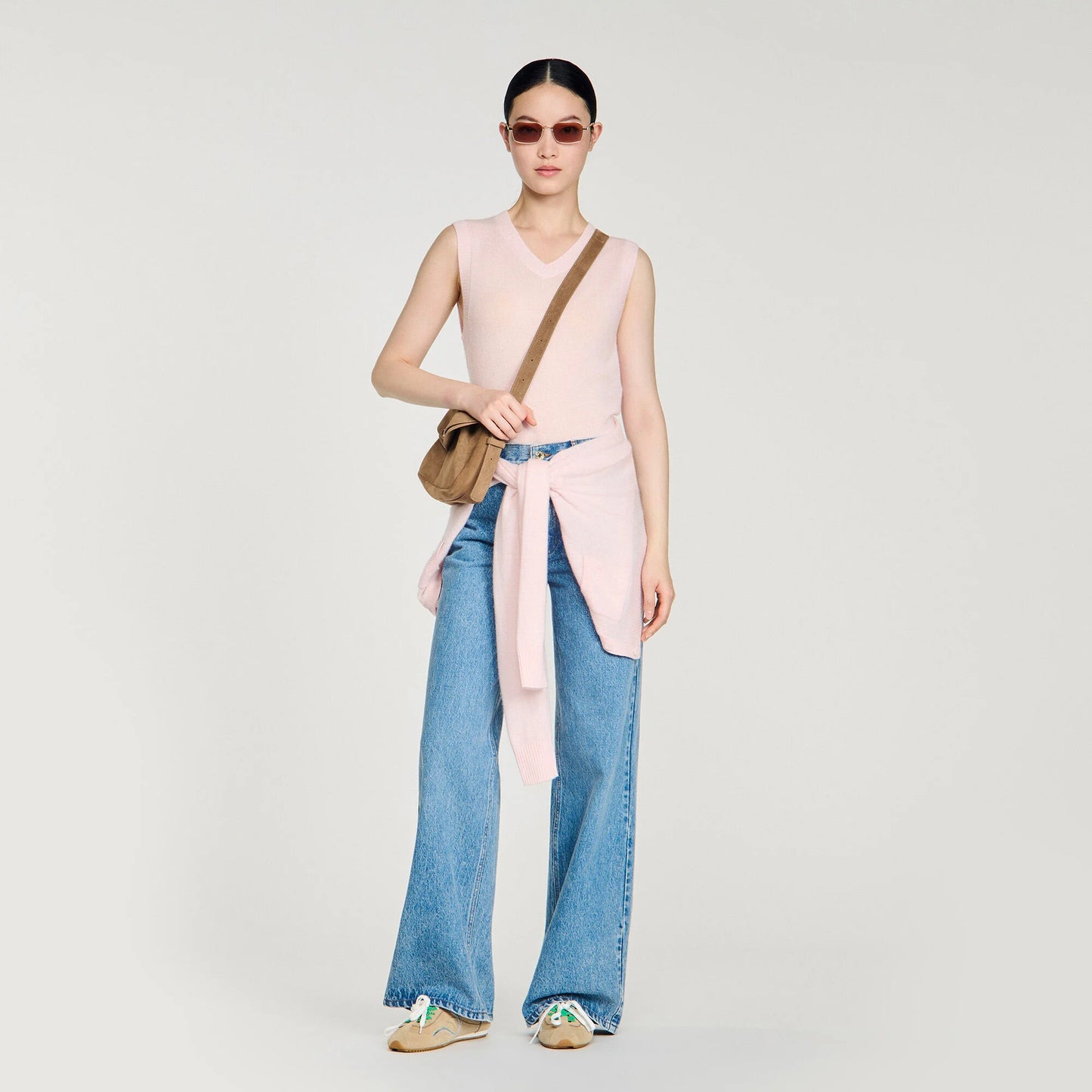 Calliste Embroidered Short Wool Cashmere Top Light Pink