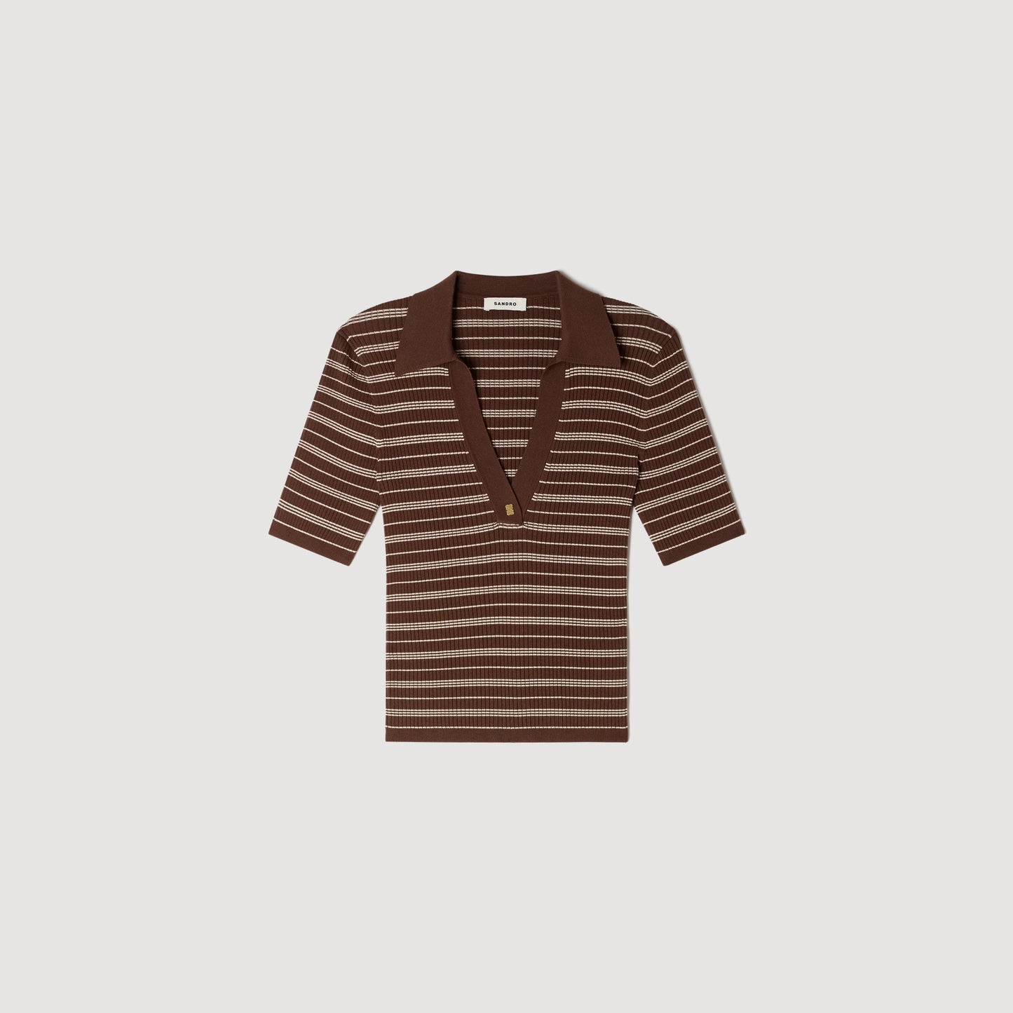 Driss Striped V-Neck Polo Jumper Brown