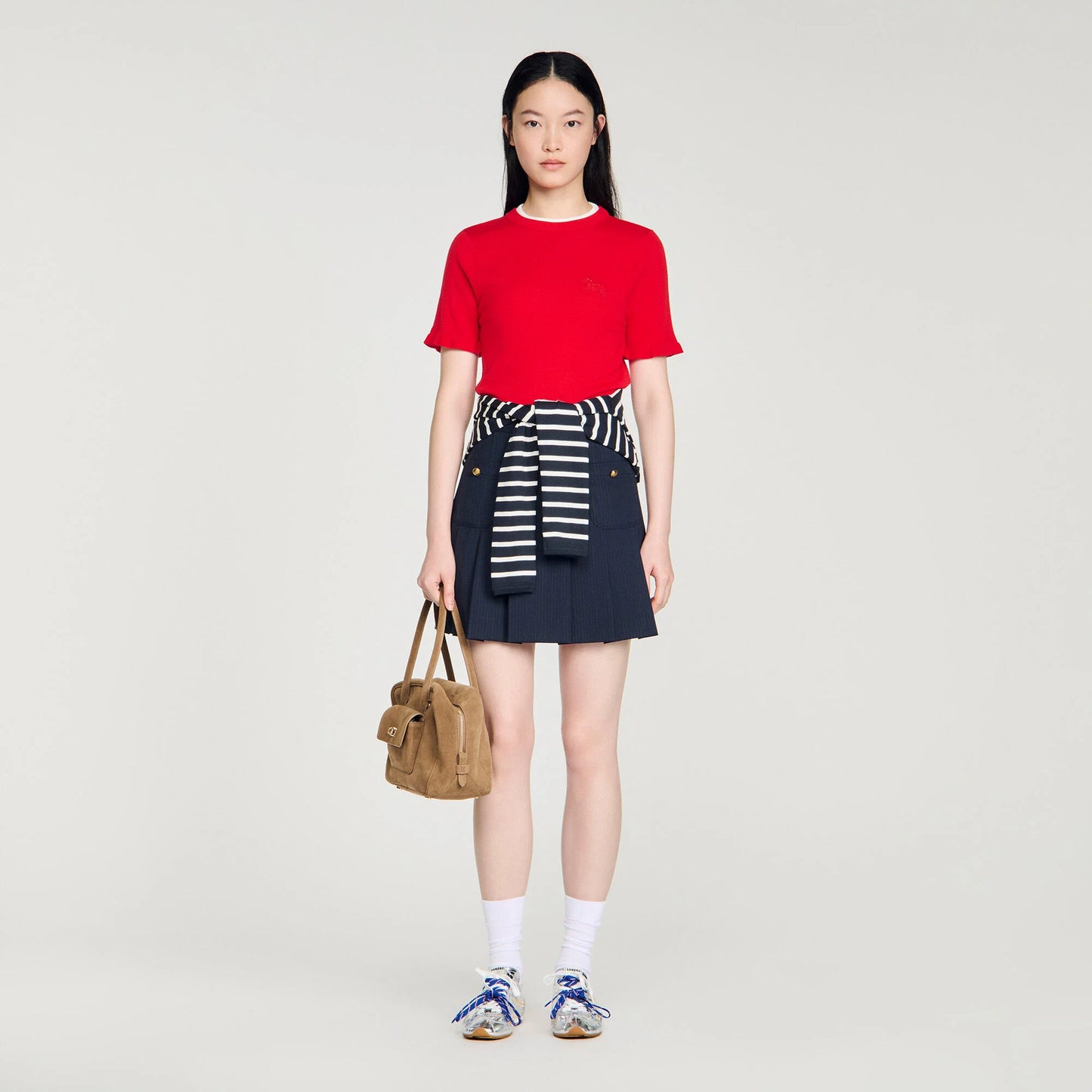 Sweet Contrast Collar Wool Jumper Red