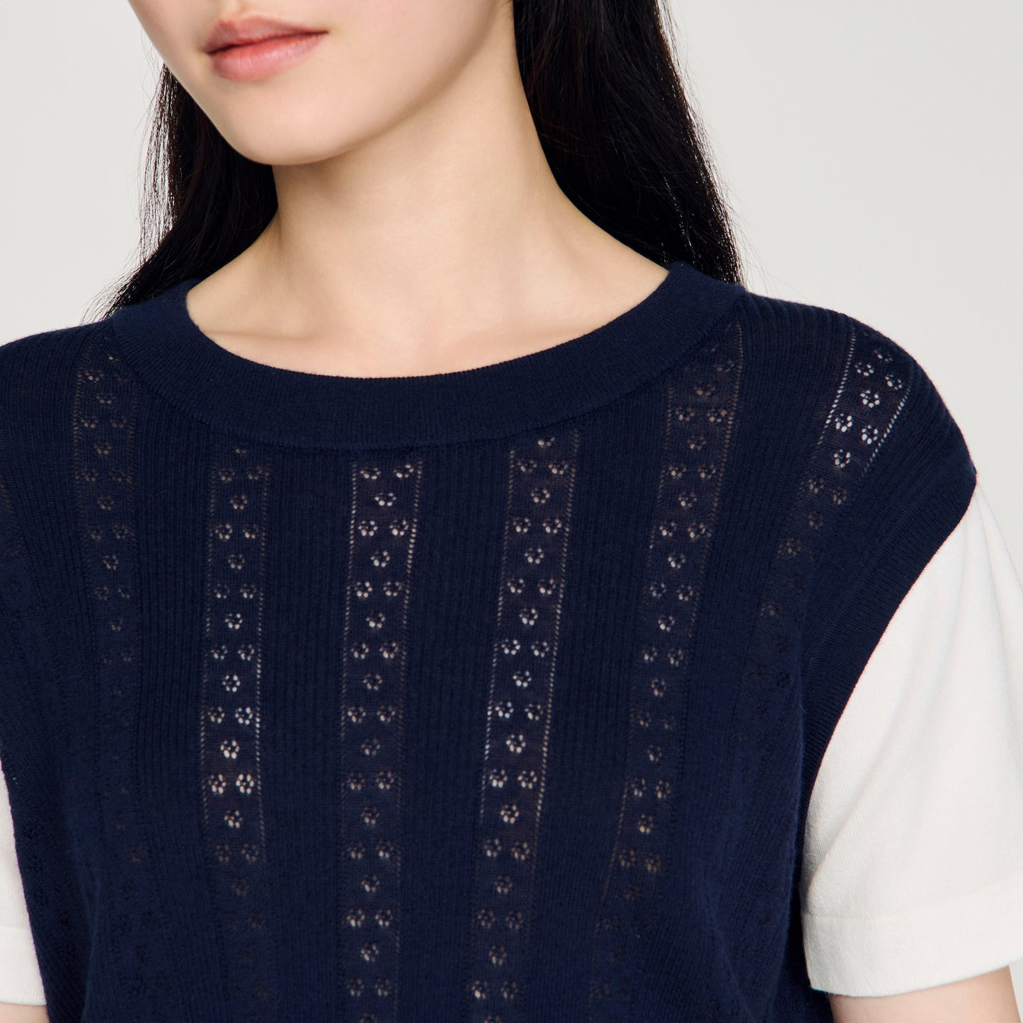 Artemia Pointelle Knit Jumper NAVY BLUE