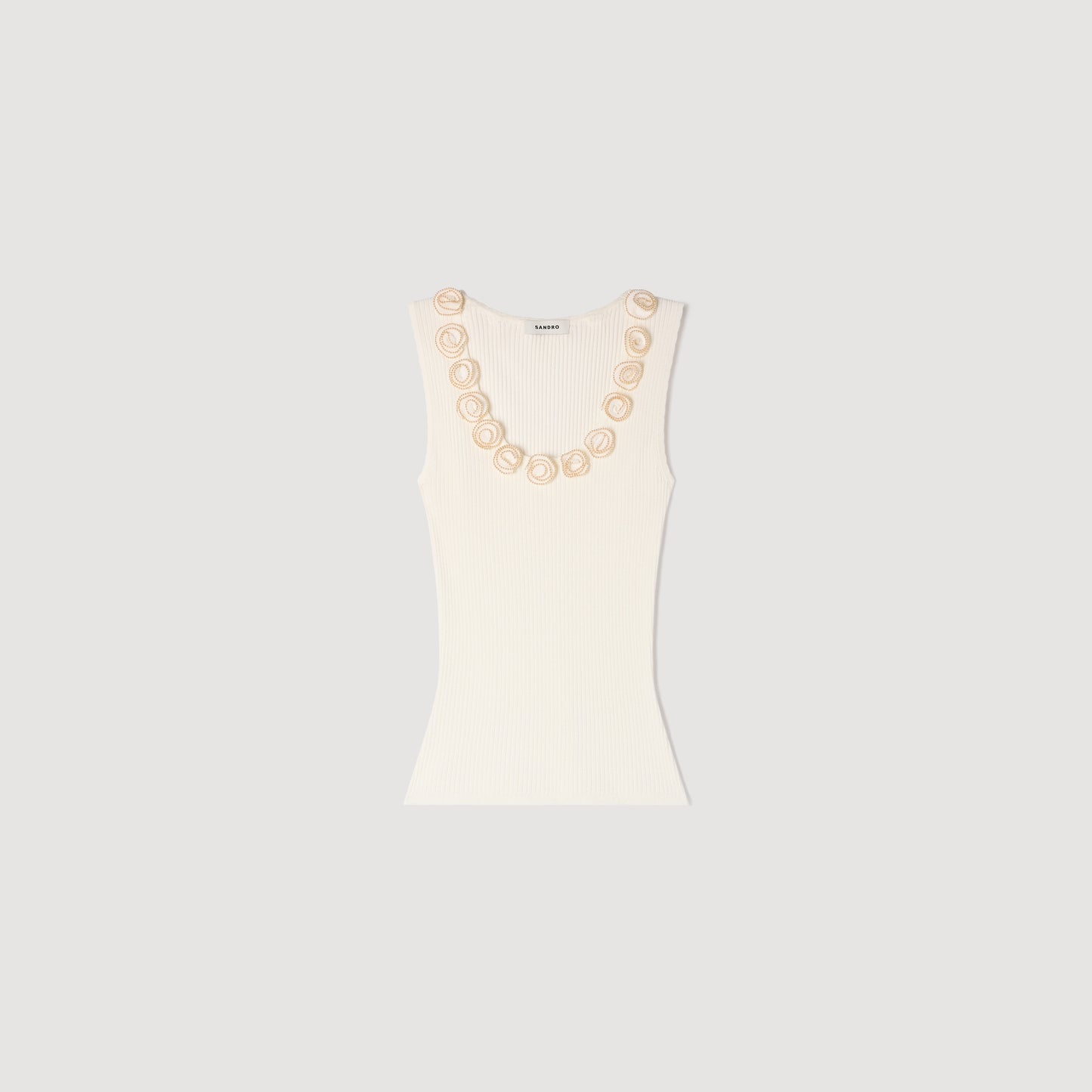 Freesia Ribbed Jumper With Beaded Roses White