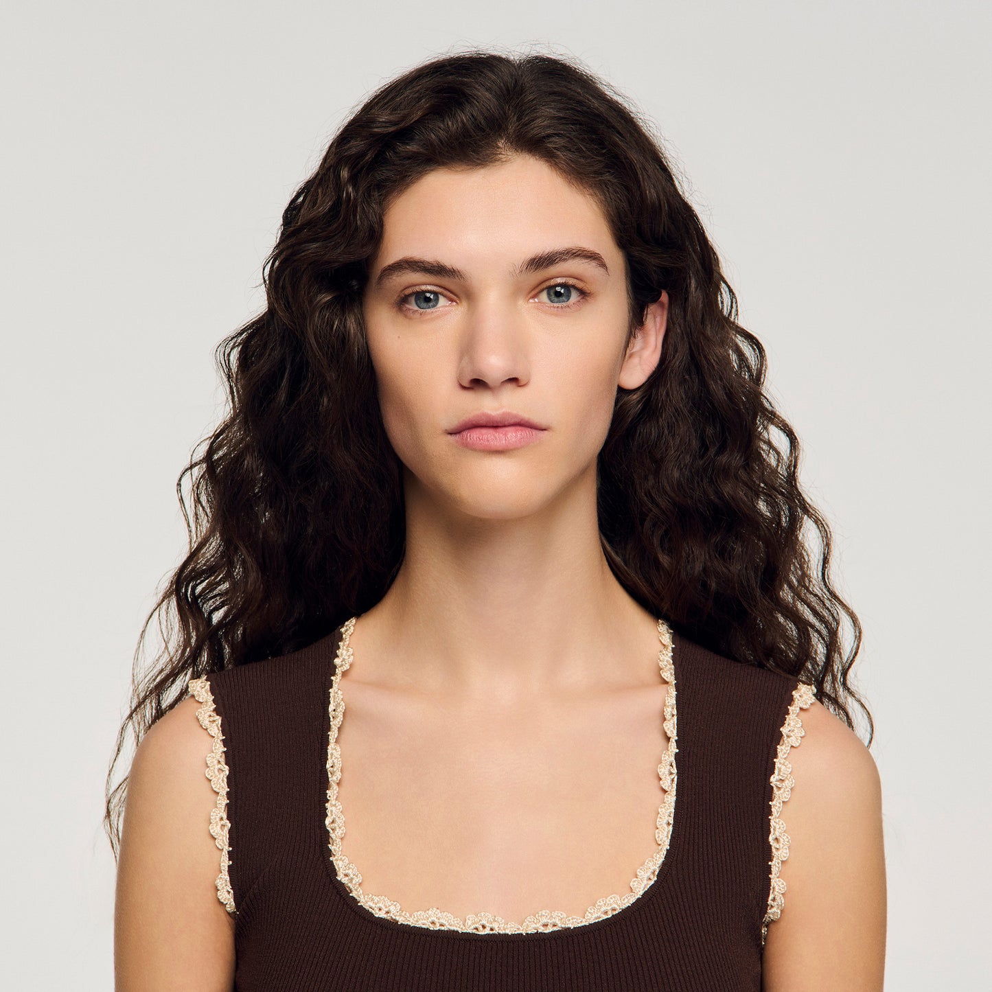 Belize Crochet Detail Knit Top Brown