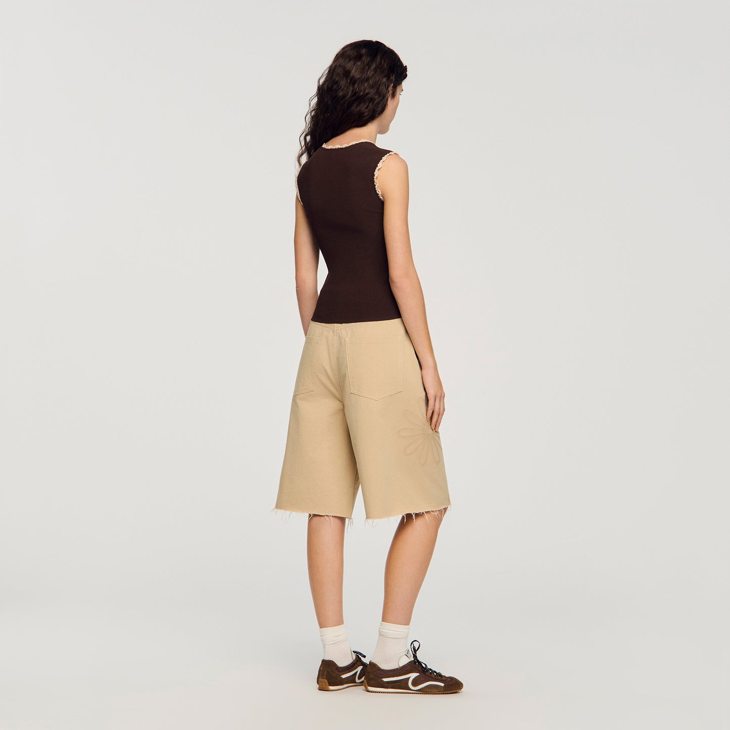 Belize Crochet Detail Knit Top Brown