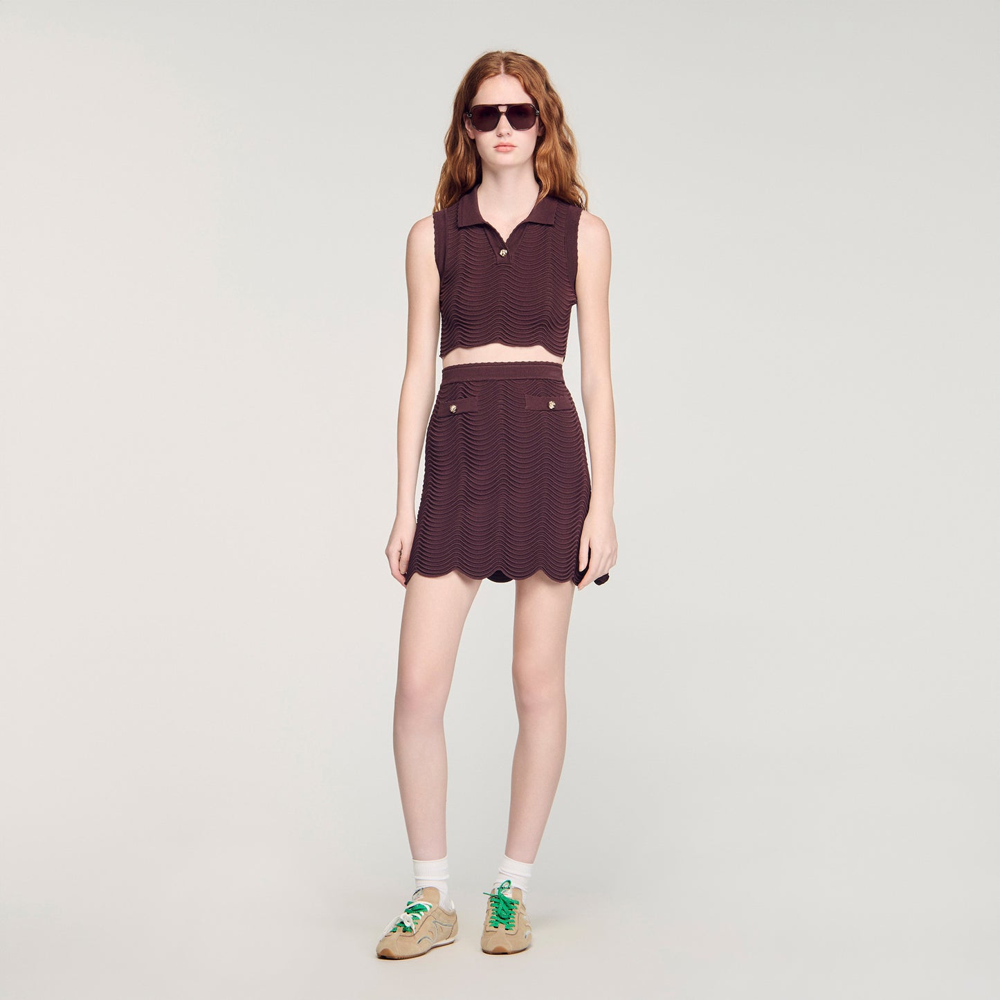 Davis Cropped Decorative Knit Top Brown