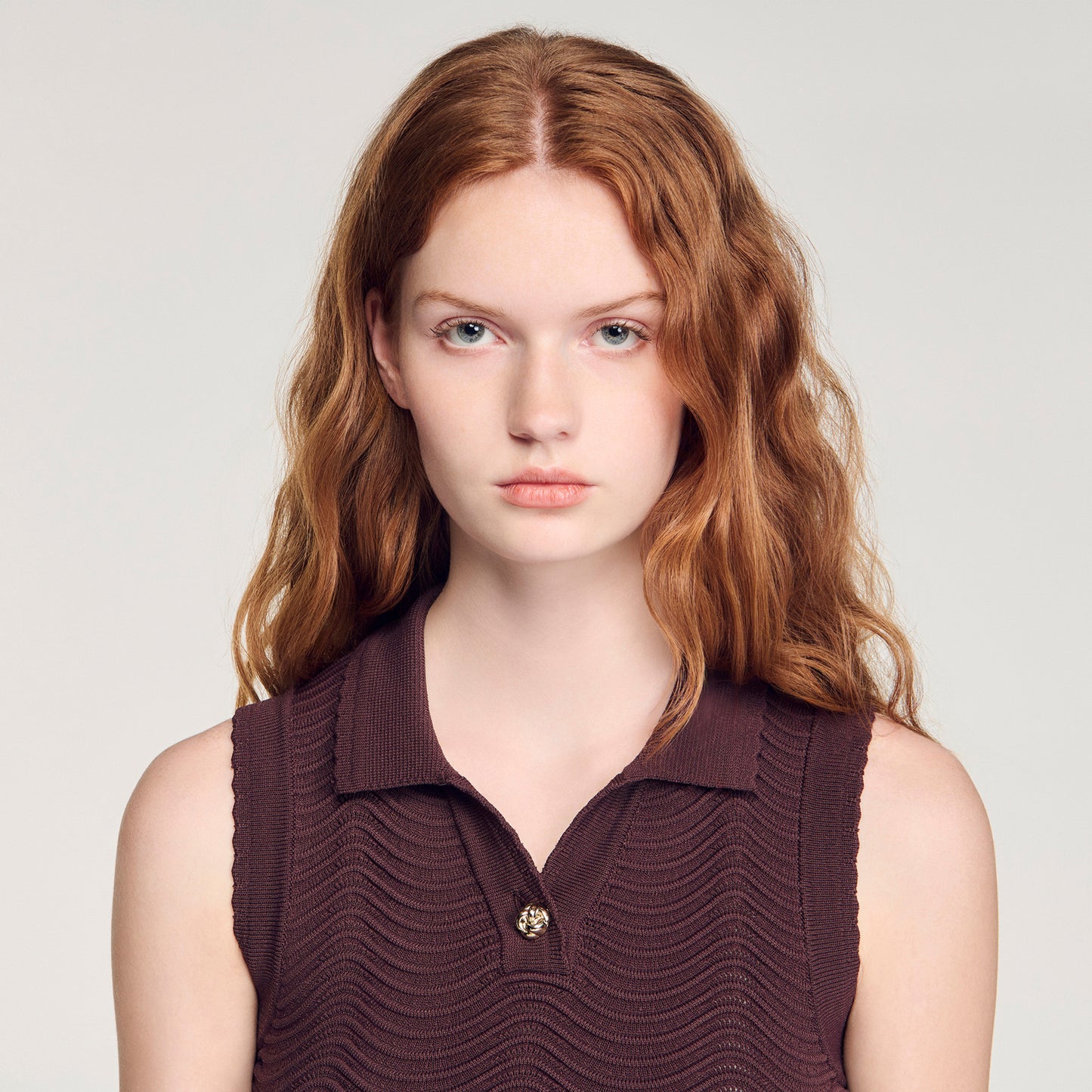 Davis Cropped Decorative Knit Top Brown