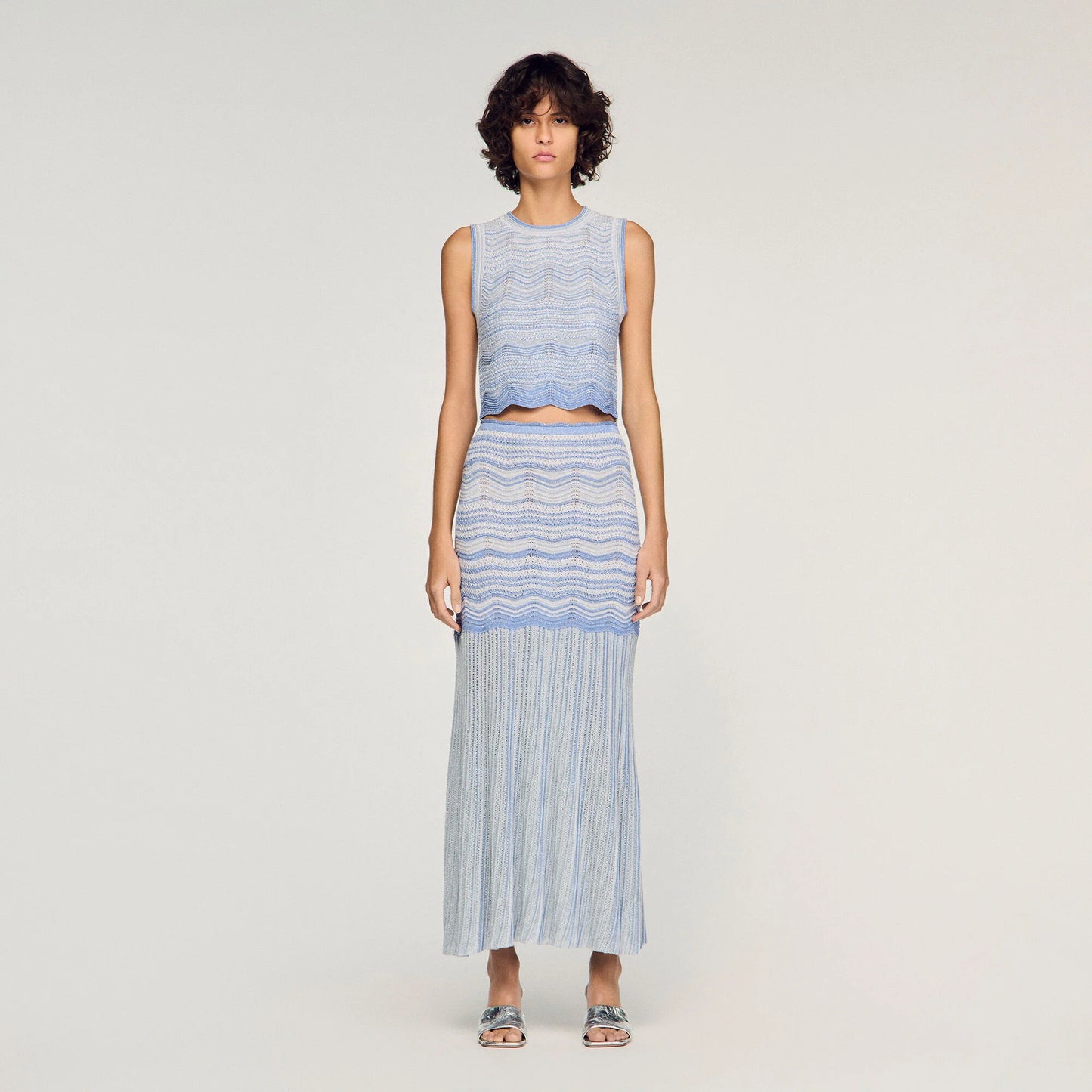 Davi Decorative Knit Crop Top Sky Blue