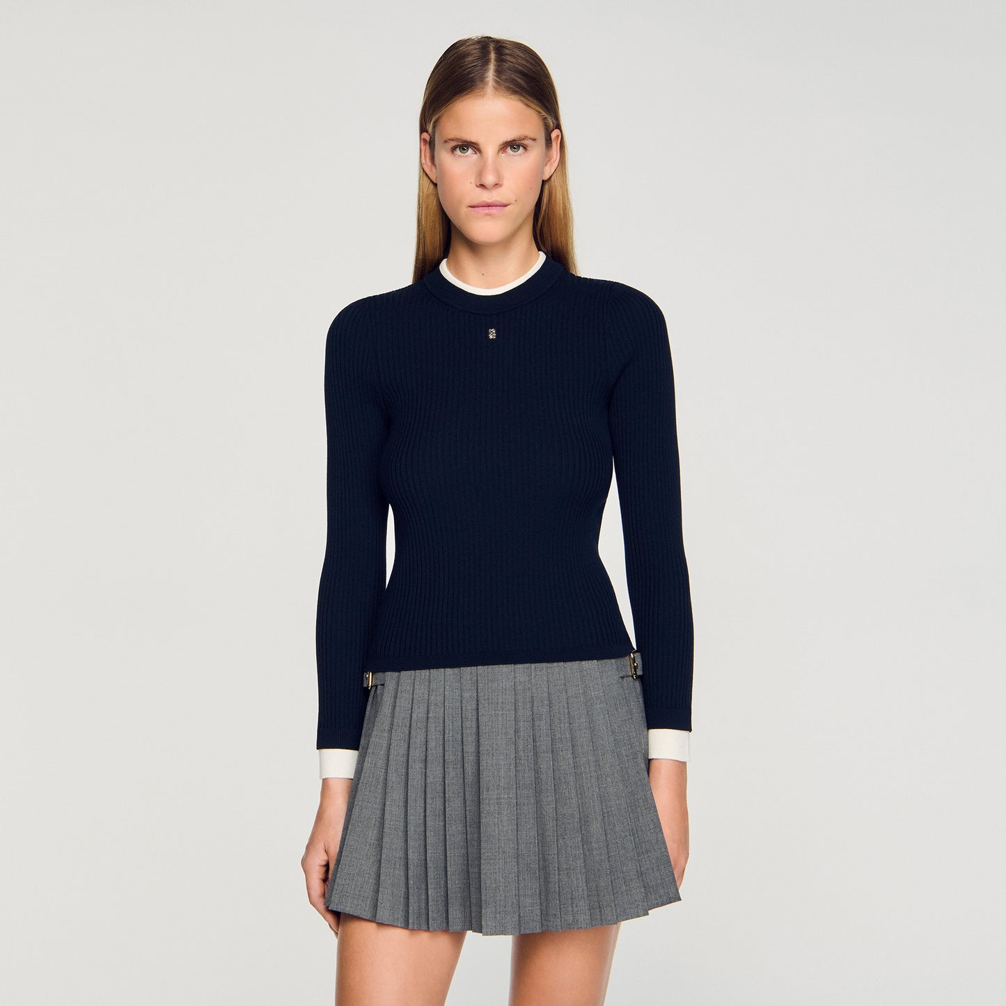 Gassin Layered Effect Wool Blend Jumper Navy Blue