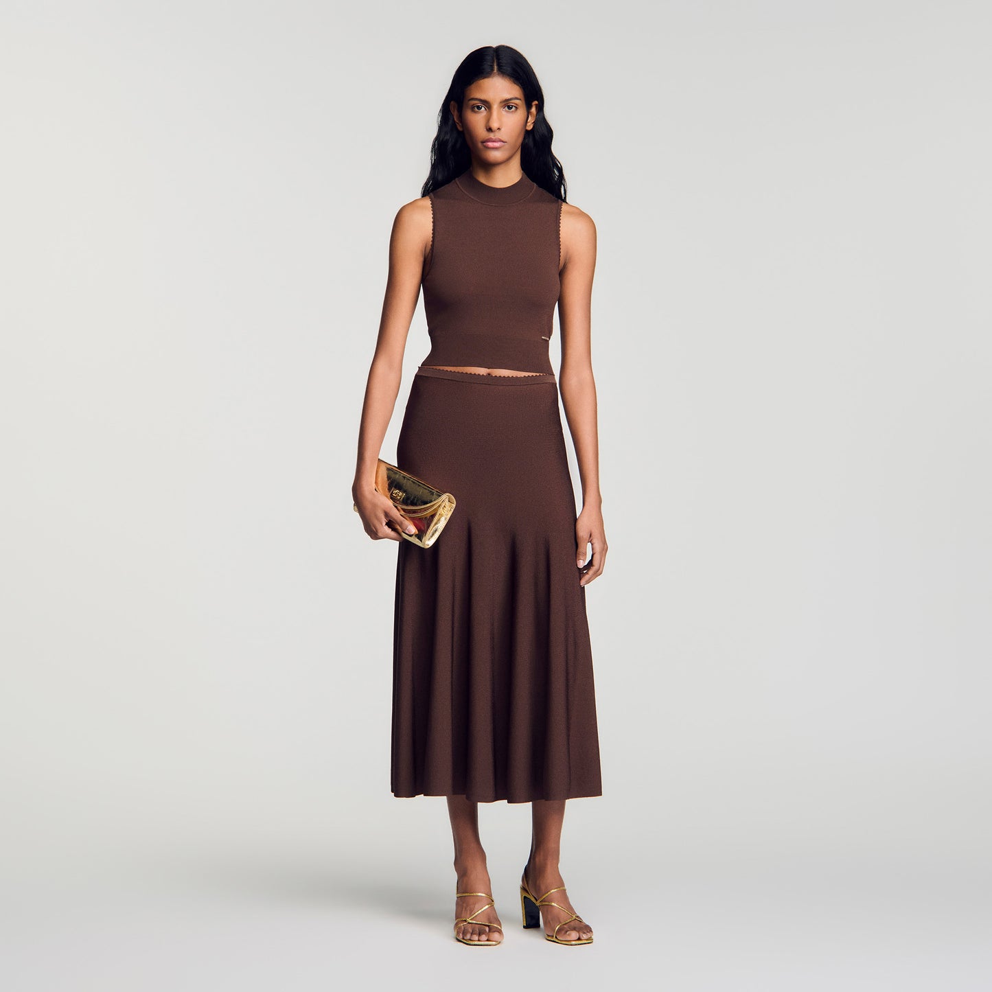 Giovi Cropped sheer effect jumper Brown