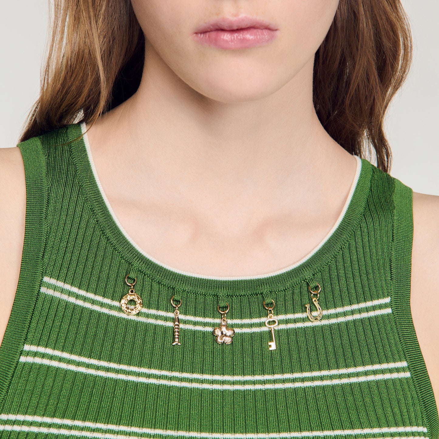 Ona Striped vest top with tassels Green / Ecru